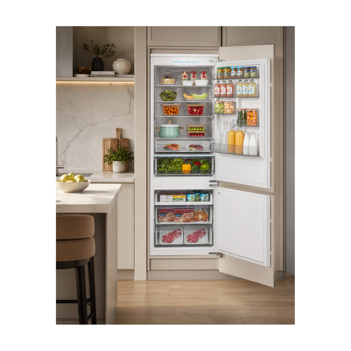 Frigorífico combi integrable Midea MDRE554FGD01, 403 l, Total No Frost