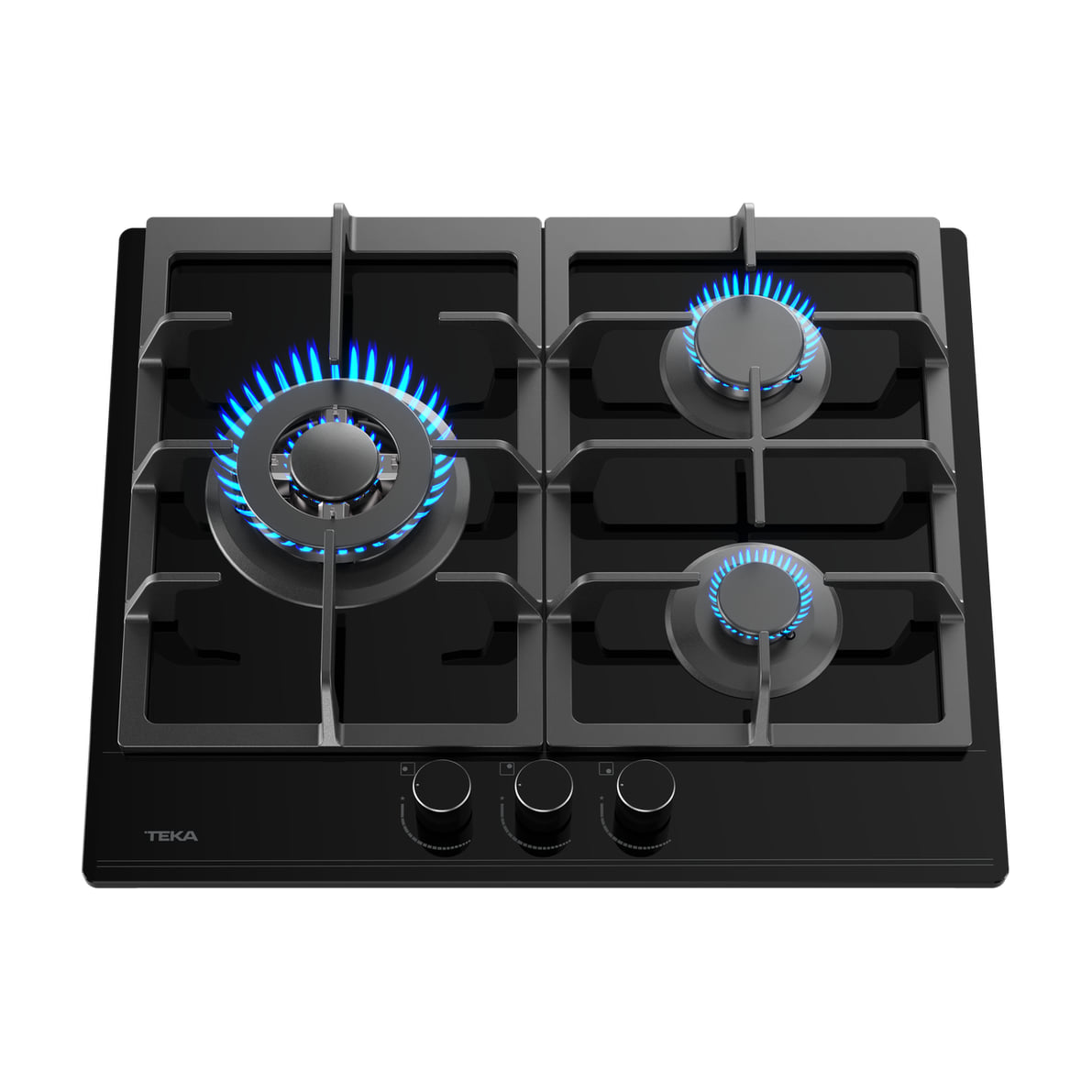 Placa de gas Teka GBC 63110 KBB, 3 quemadores y cristal negro