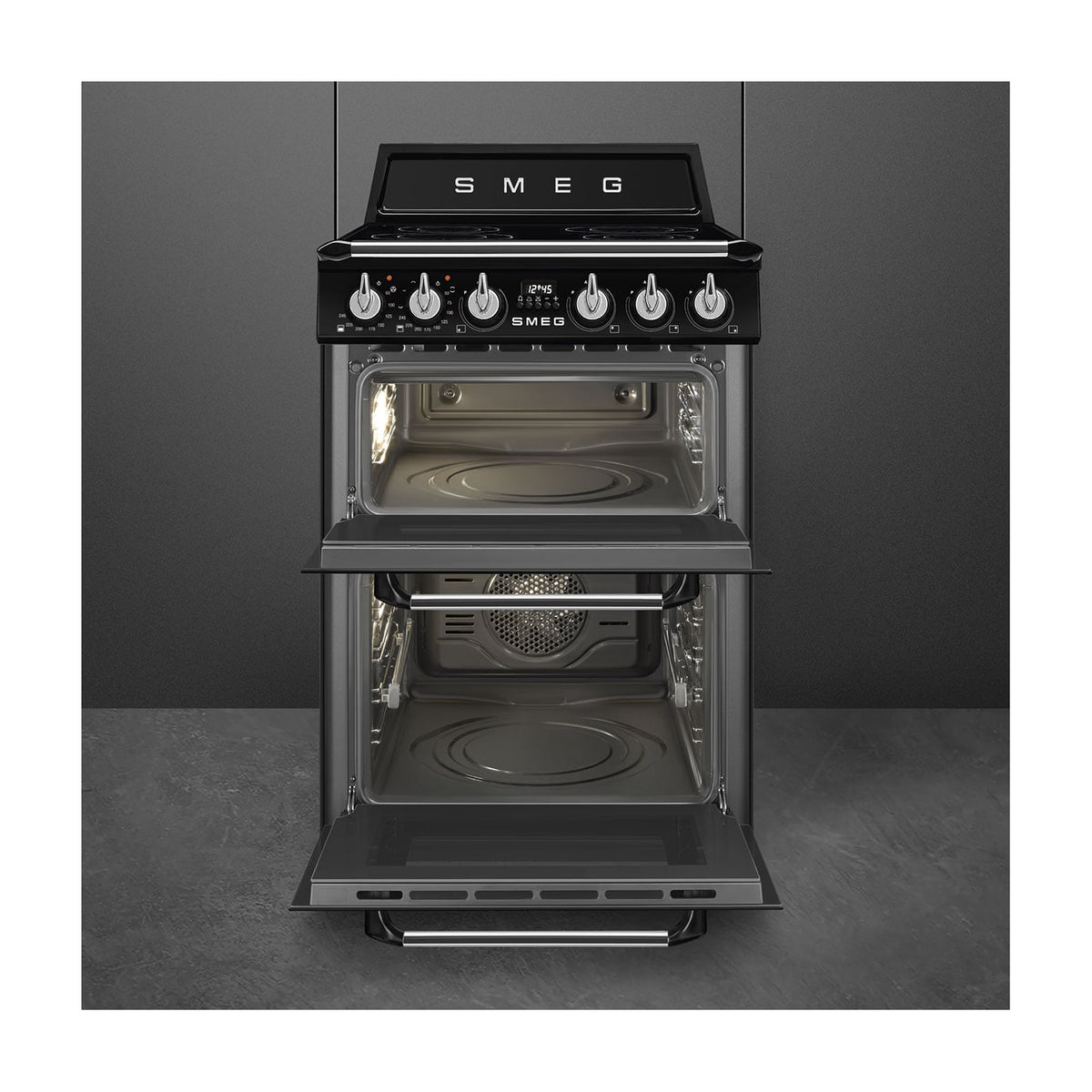 Cocina de inducción Smeg TR62IBL2 de 60 cm con doble horno, negra