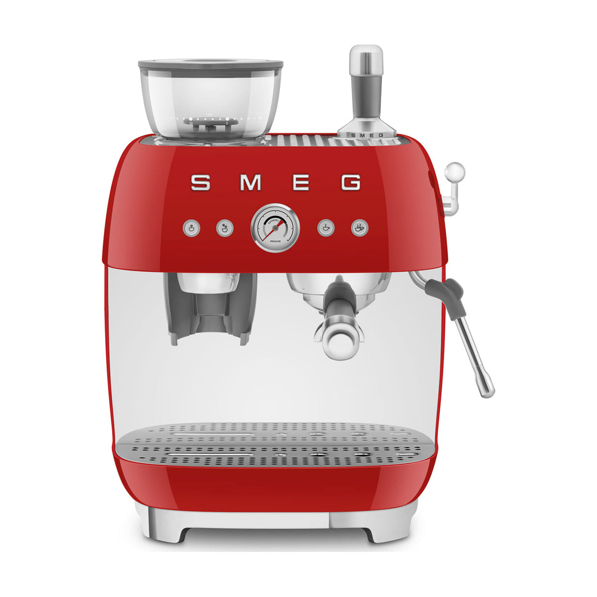 Cafetera espresso manual Smeg EGF03RDEU roja con molinillo integrado y doble thermoblock