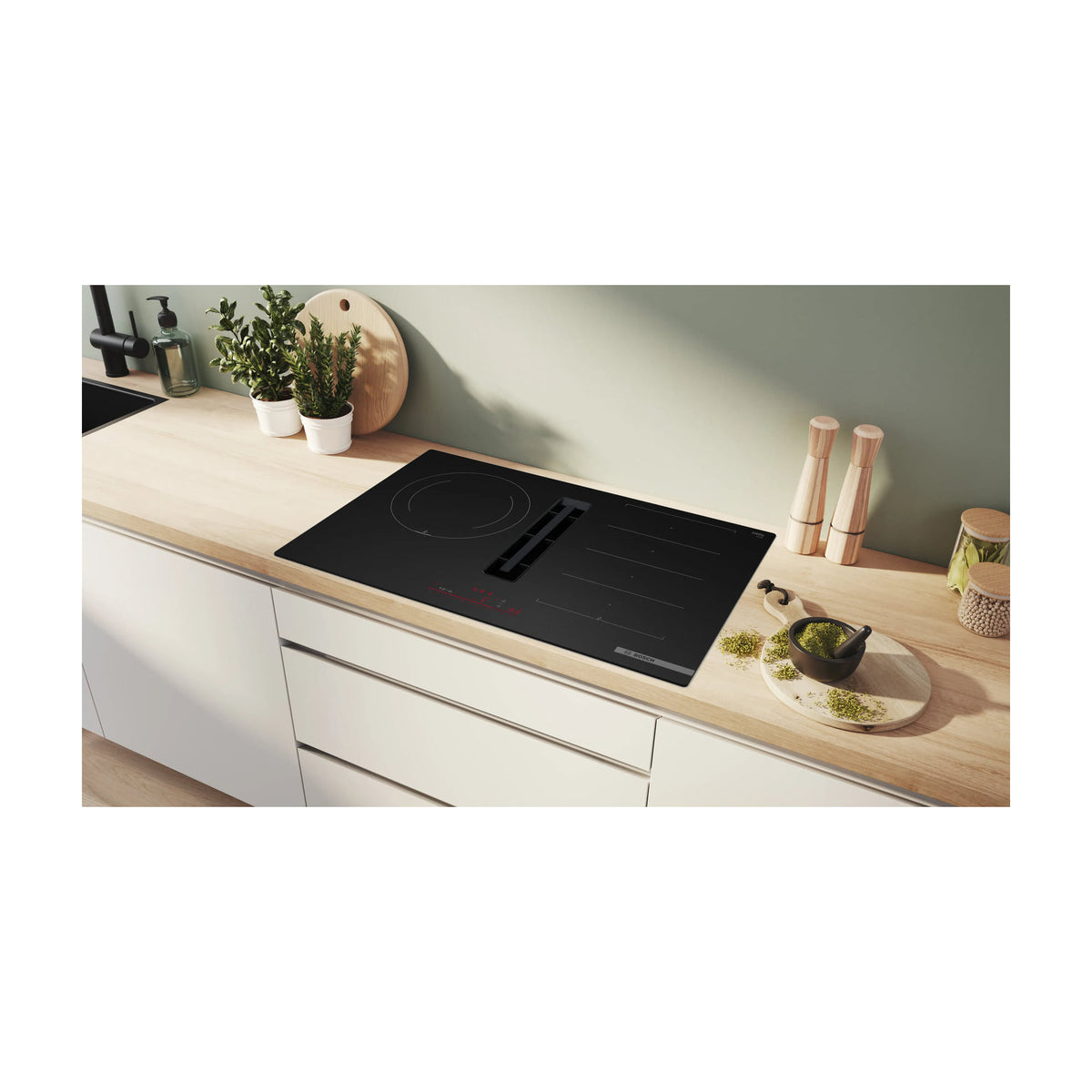 Placa de inducción con extractor Bosch PXJ81AH21E, 80 cm, negro mate