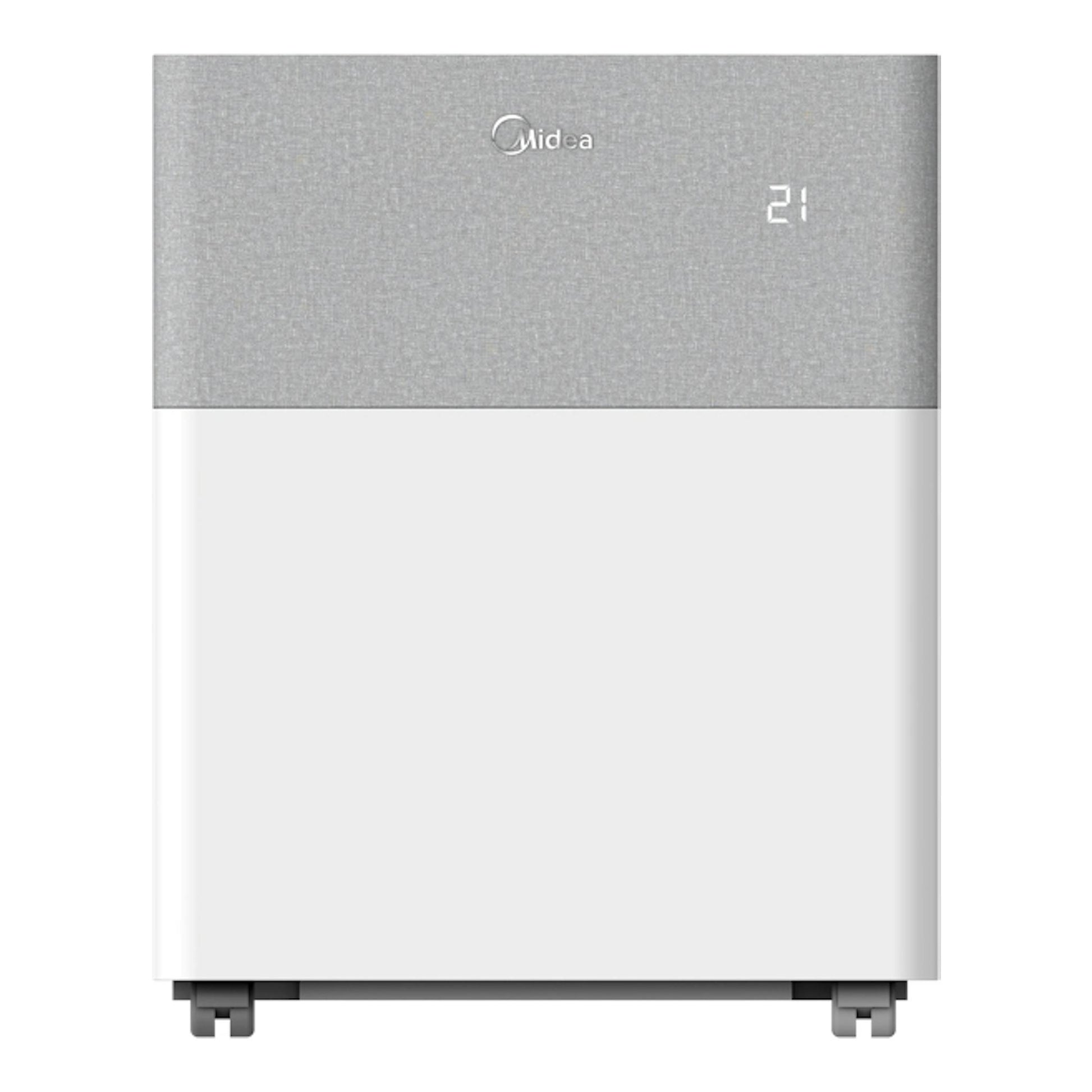 Aire acondicionado Midea PortaSplit MMCS-12HRN8-QRD0, vista frontal en blanco y gris, con display 21.