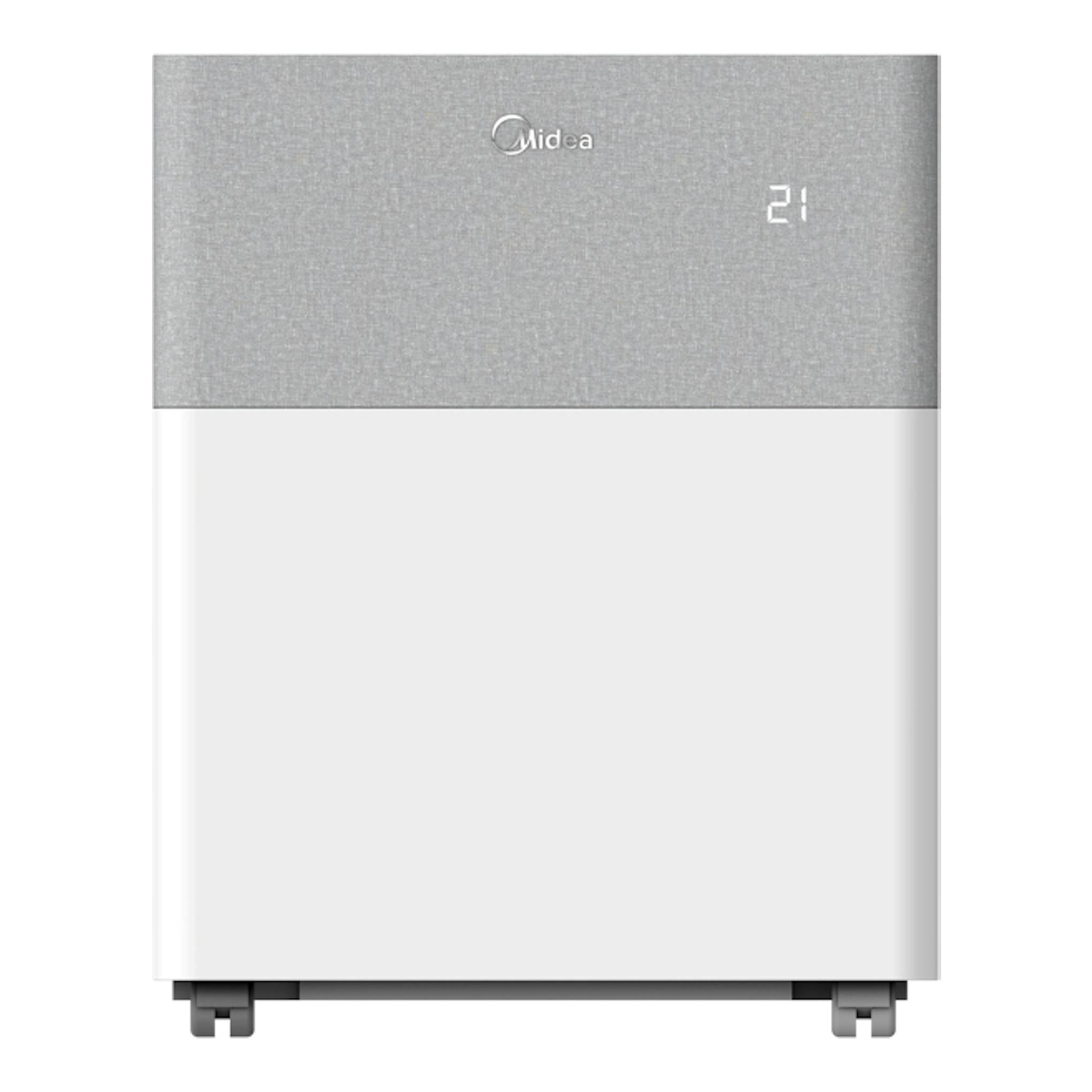 Aire acondicionado Midea PortaSplit MMCS-12HRN8-QRD0, vista frontal en blanco y gris, con display 21.