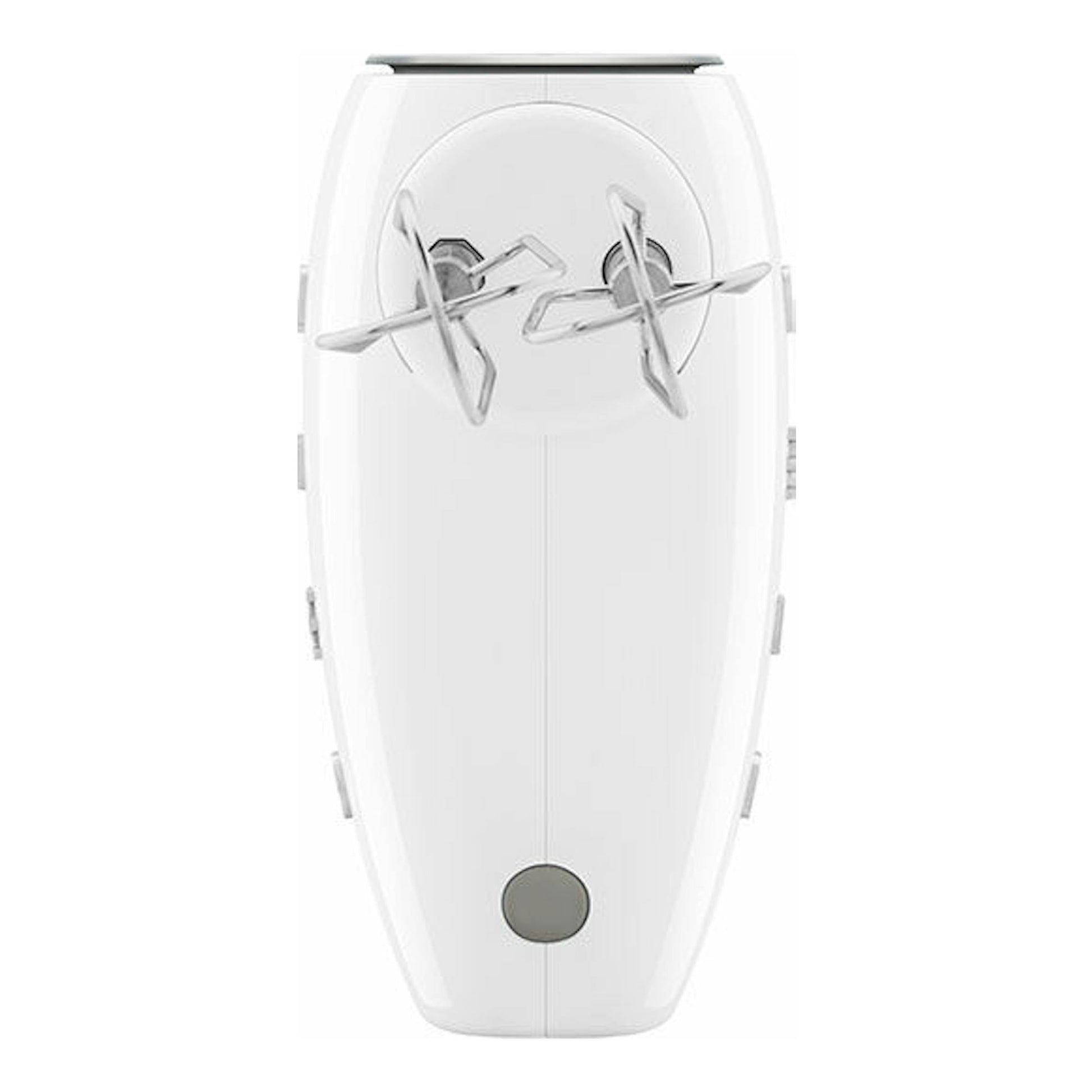 Amasadora Smeg HMF01WHEU blanca, vista frontal, con varillas metálicas.