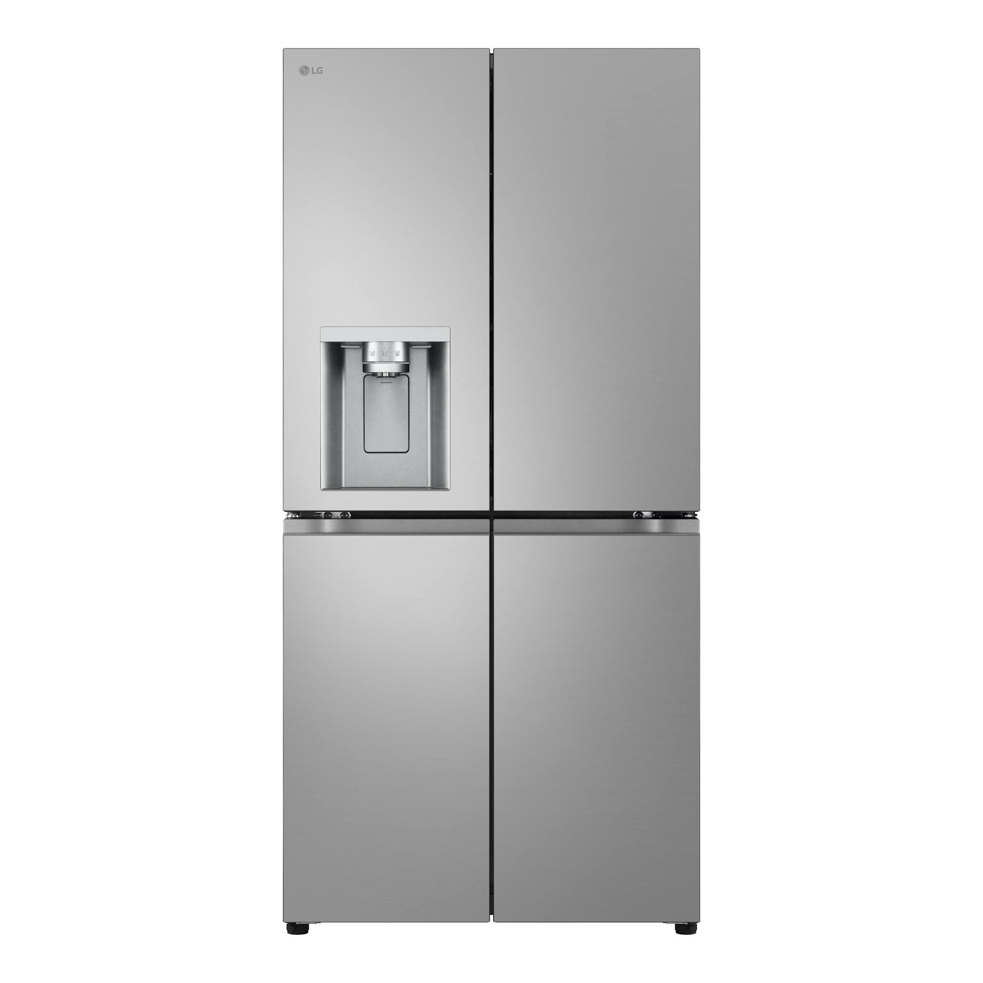 Frigorífico americano LG GML860PYFE de 4 puertas, color inox, con dispensador de agua frontal.