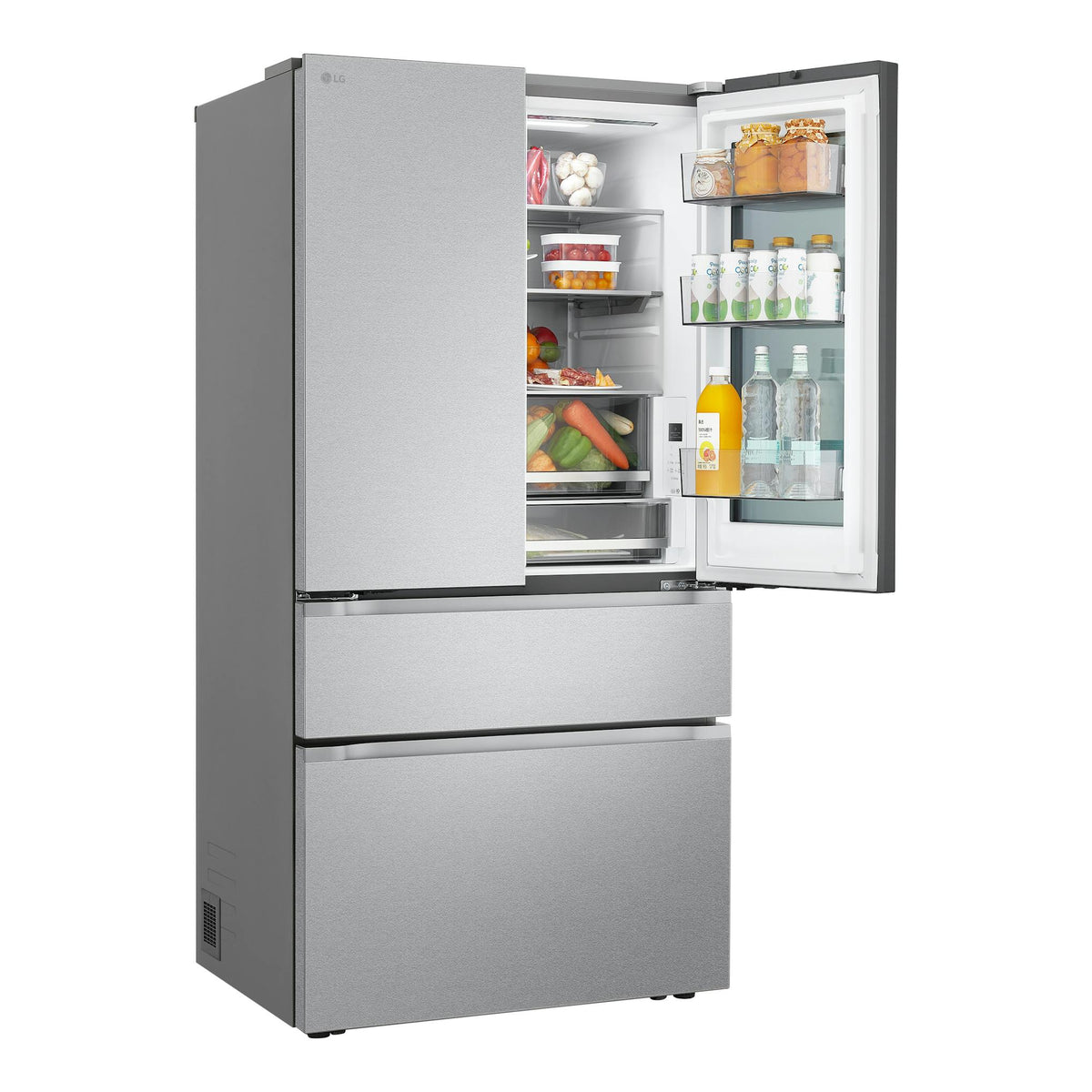 Frigorífico americano LG GMVW50DDMB en inox, vista frontal, con puerta derecha abierta.
