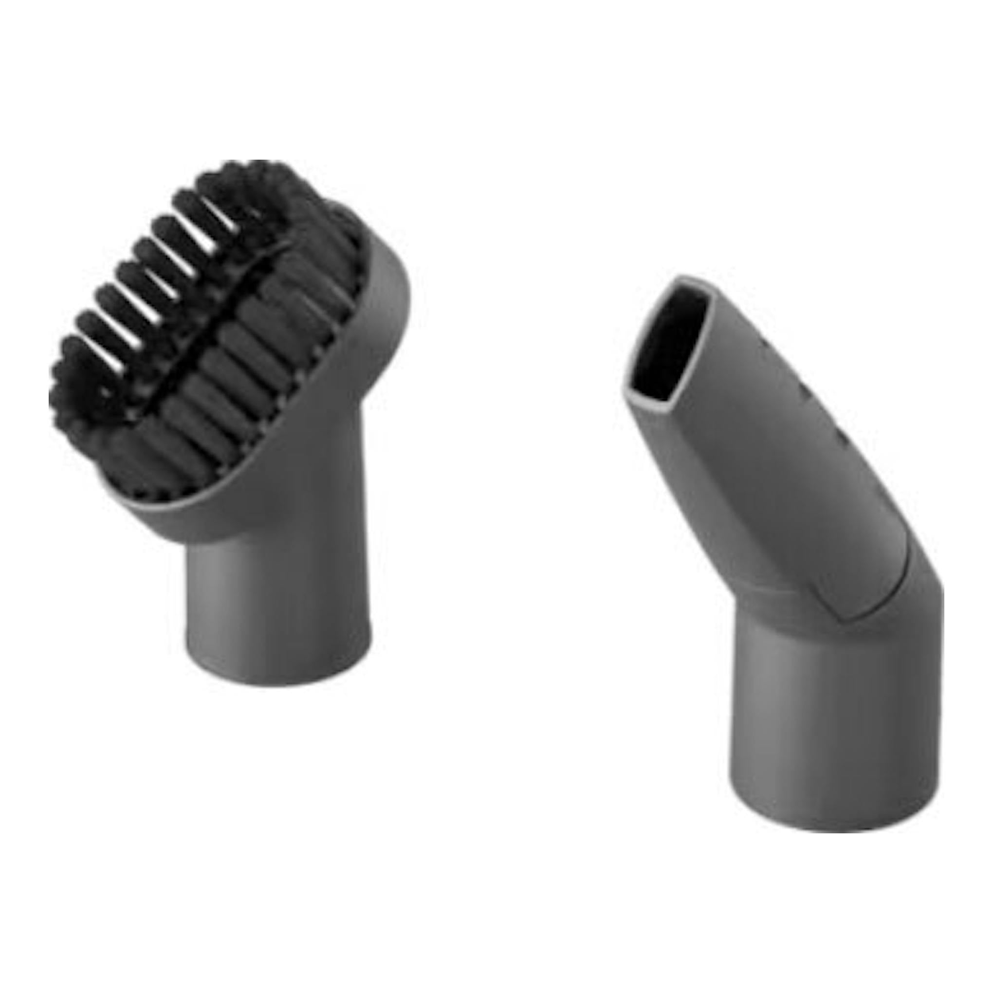 Accesorios de aspirador AEG AB31C1GG en gris: cepillo redondo y boquilla angular sobre fondo blanco.