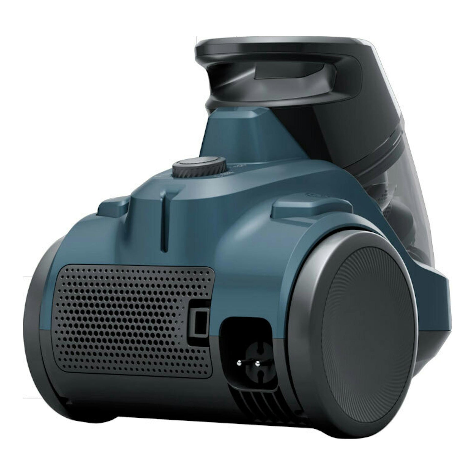 AEG LX5-2-4DB: aspirador azul y negro, vista lateral en tres cuartos sobre fondo blanco.