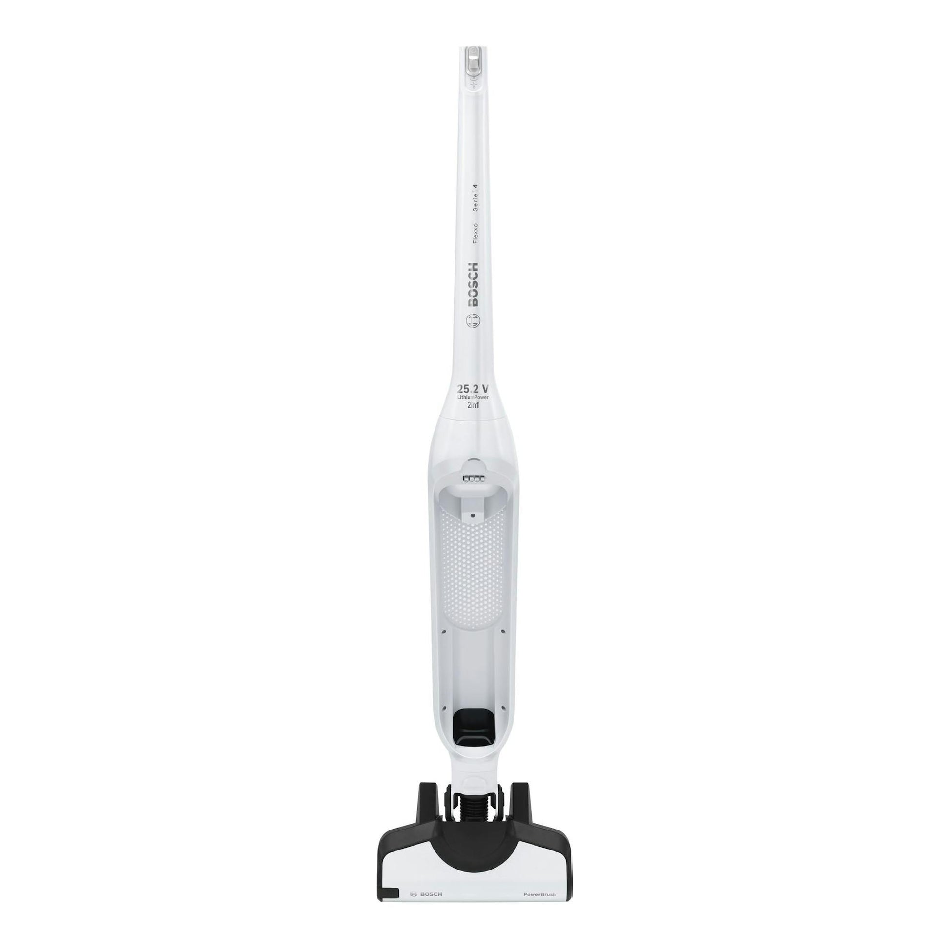 Aspirador escoba Bosch Flexxo Serie 4 BBH32551 blanco, vista frontal.