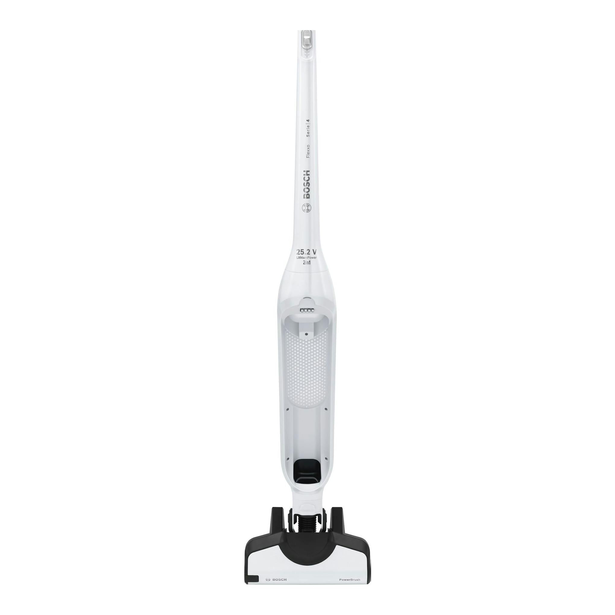 Aspirador escoba Bosch Flexxo Serie 4 BBH32551 blanco, vista frontal.