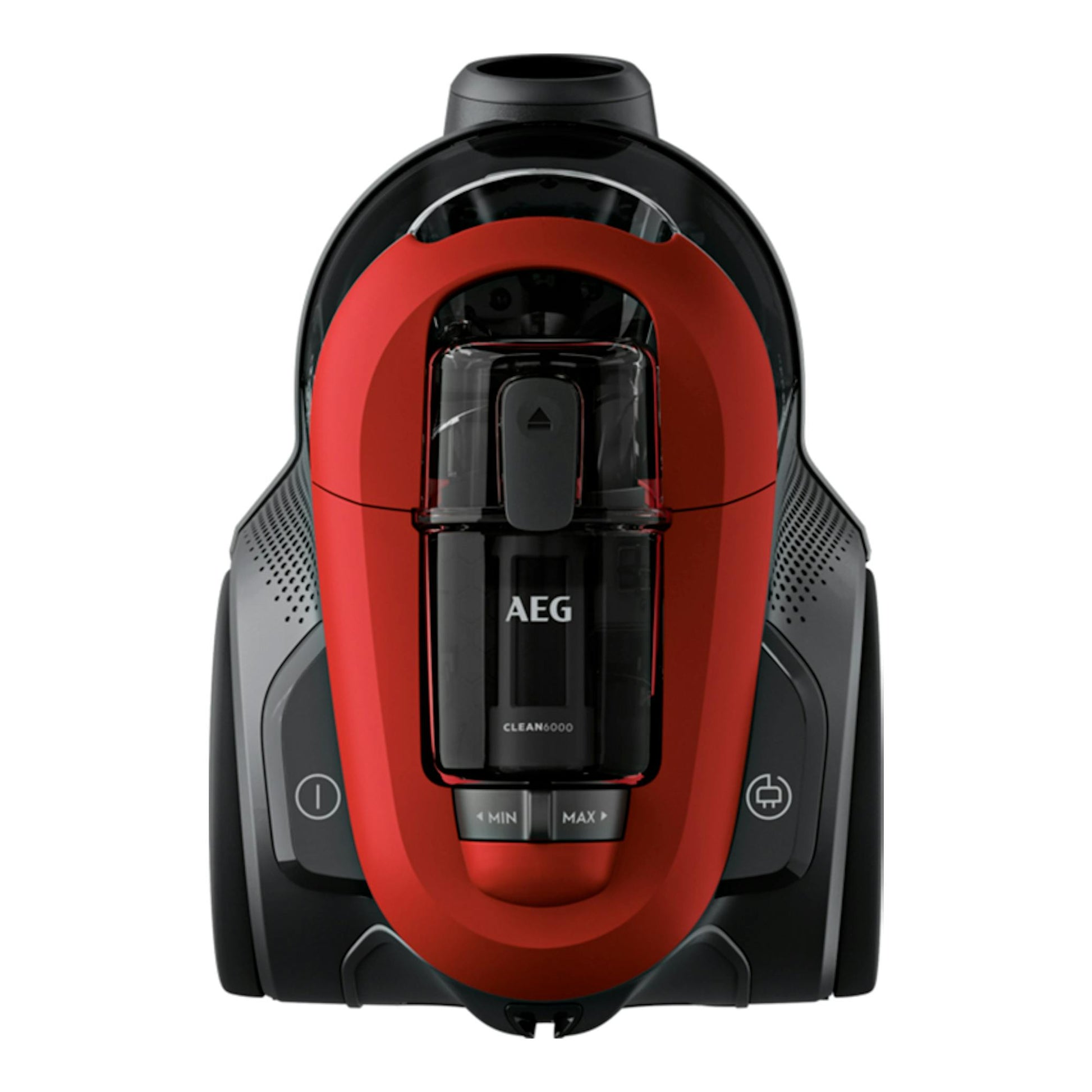 AEG AL61C2CR, aspirador sin bolsa rojo y negro, vista frontal sobre fondo blanco.
