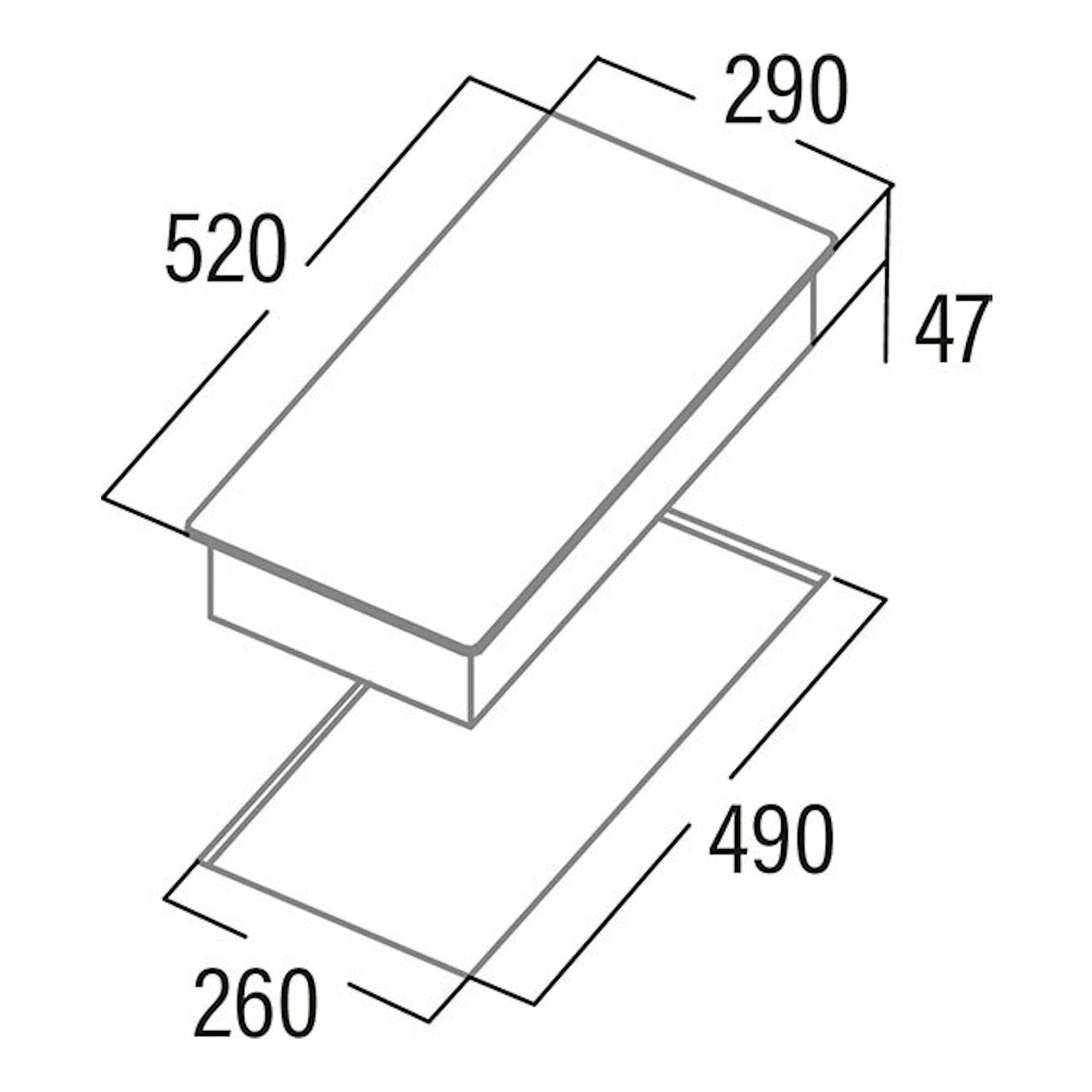 Dibujo técnico en vista isométrica de la placa vitrocerámica Cata TD3002 BK/B, con medidas 290×520 mm y hueco 260×490 mm.