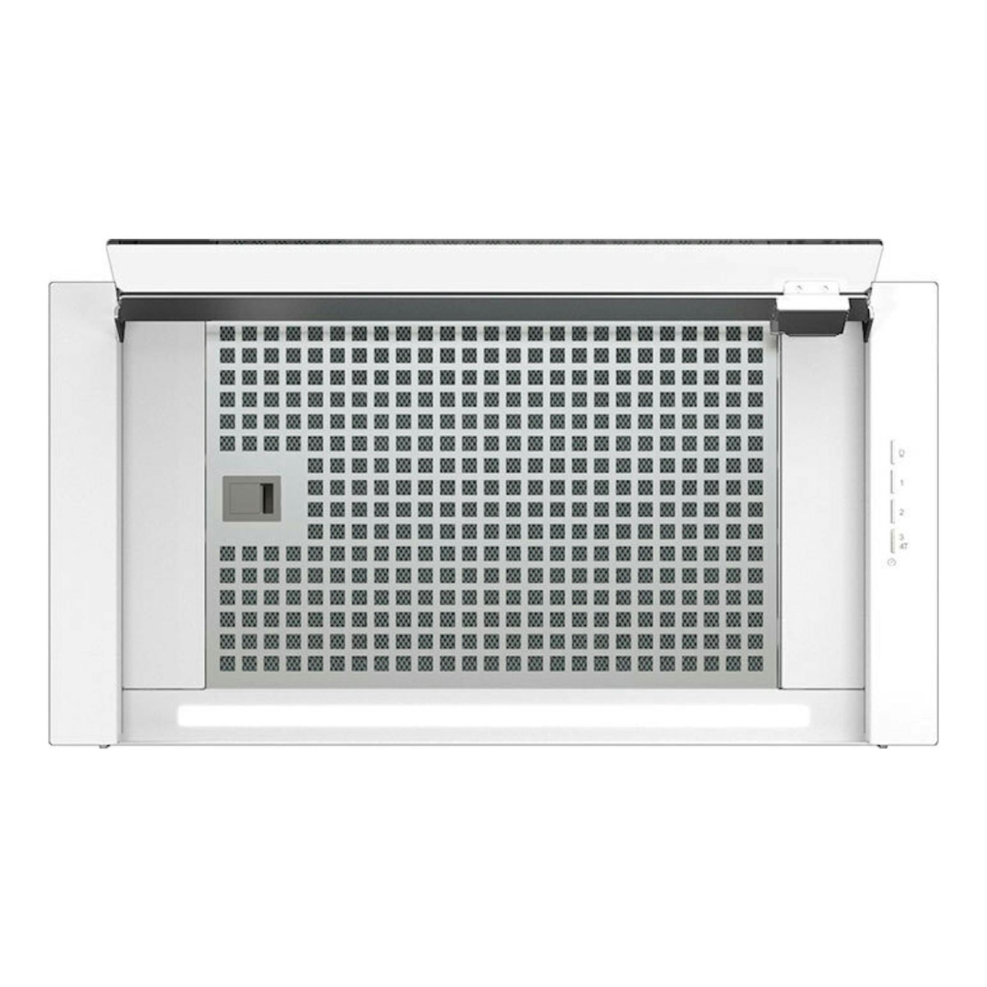 Campana integrable Cata Corona WH 60/B blanca, vista frontal, con filtro metálico y panel derecho.