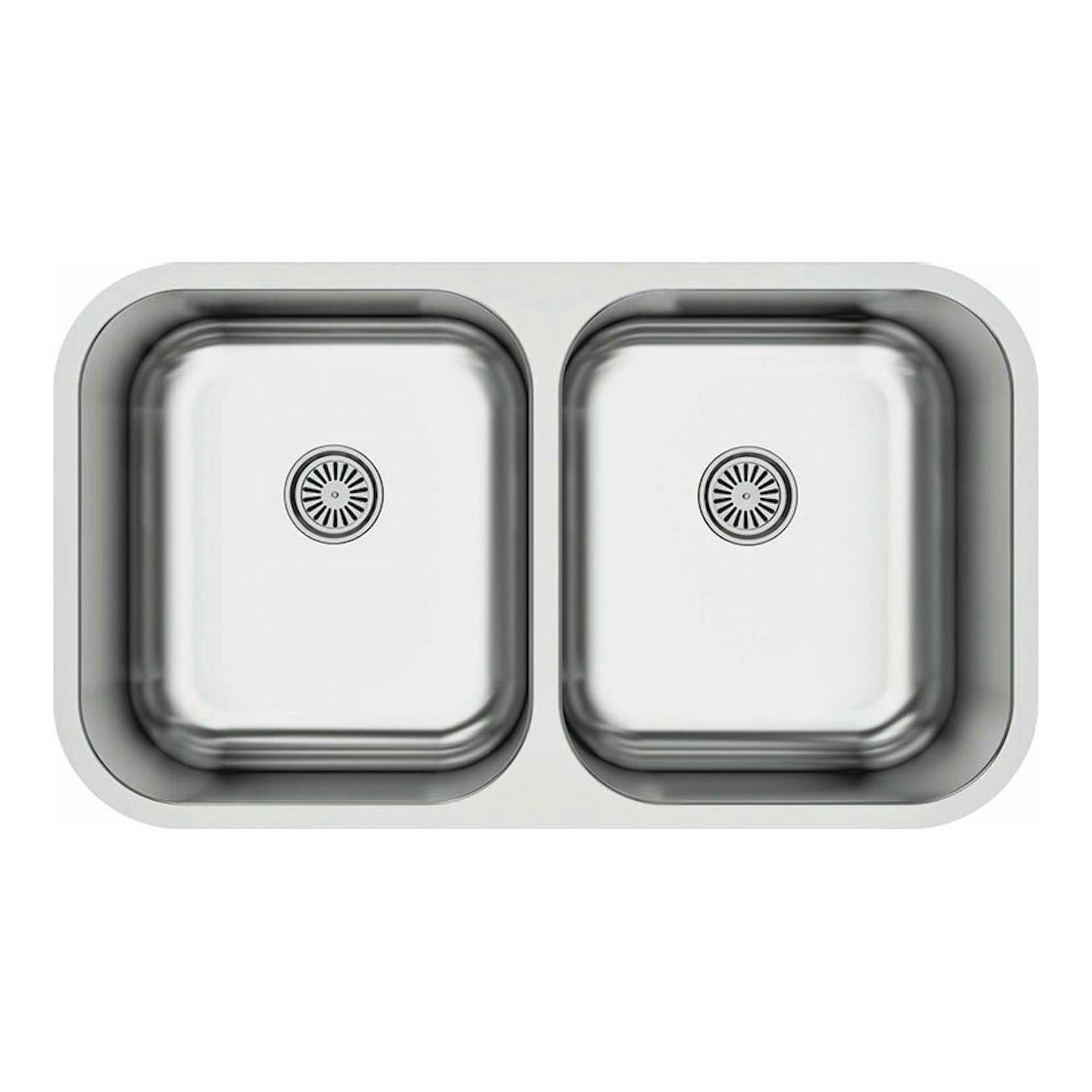 Fregadero Cata CB2X/B de acero inoxidable, vista superior, doble seno rectangular.