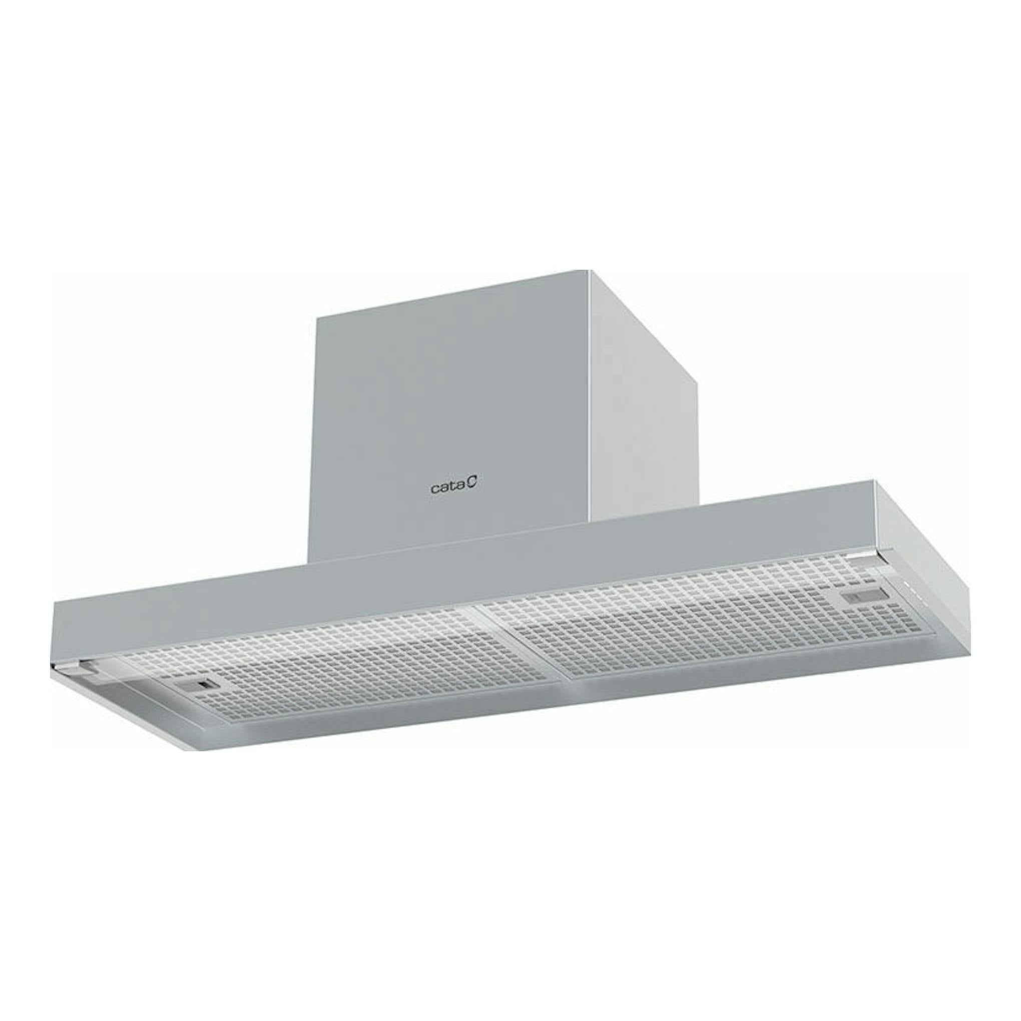 Campana integrable Cata CoronaX90/B Inox, vista inferior y frontal en acero inoxidable.