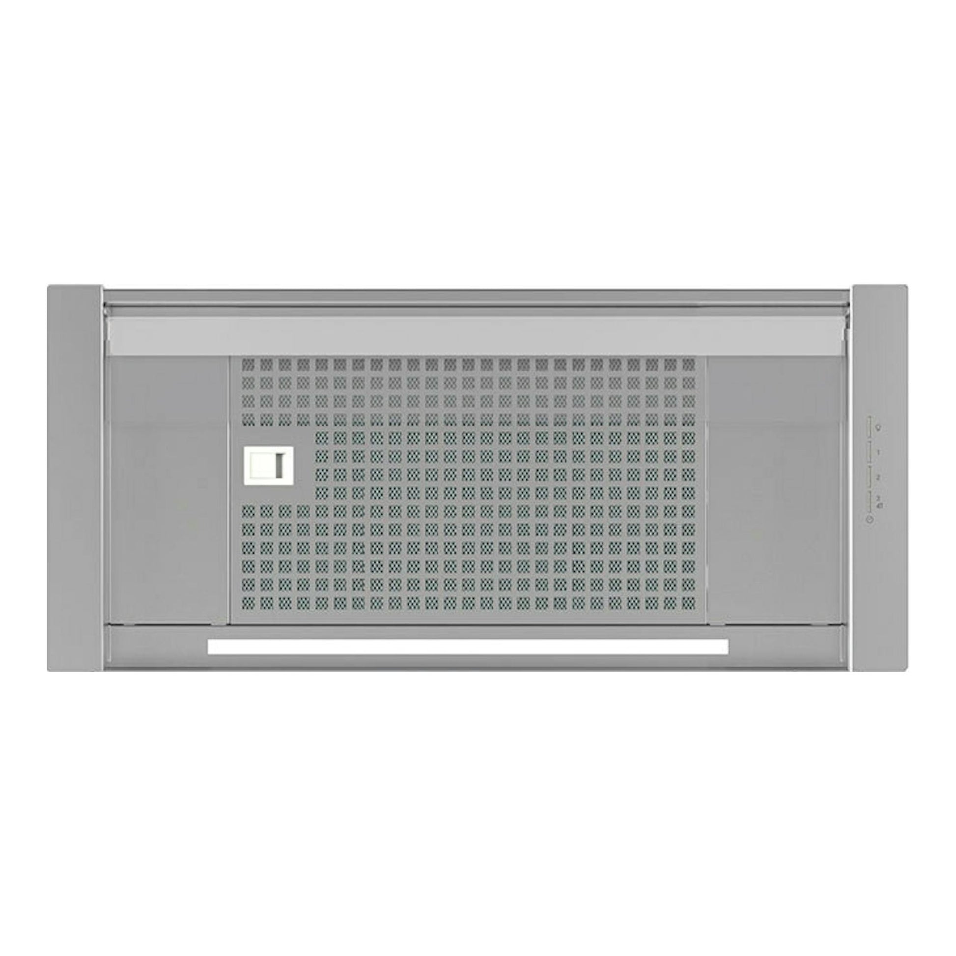 Campana integrada Cata CoronaX70/B inox, vista frontal, color gris plata con panel central perforado.