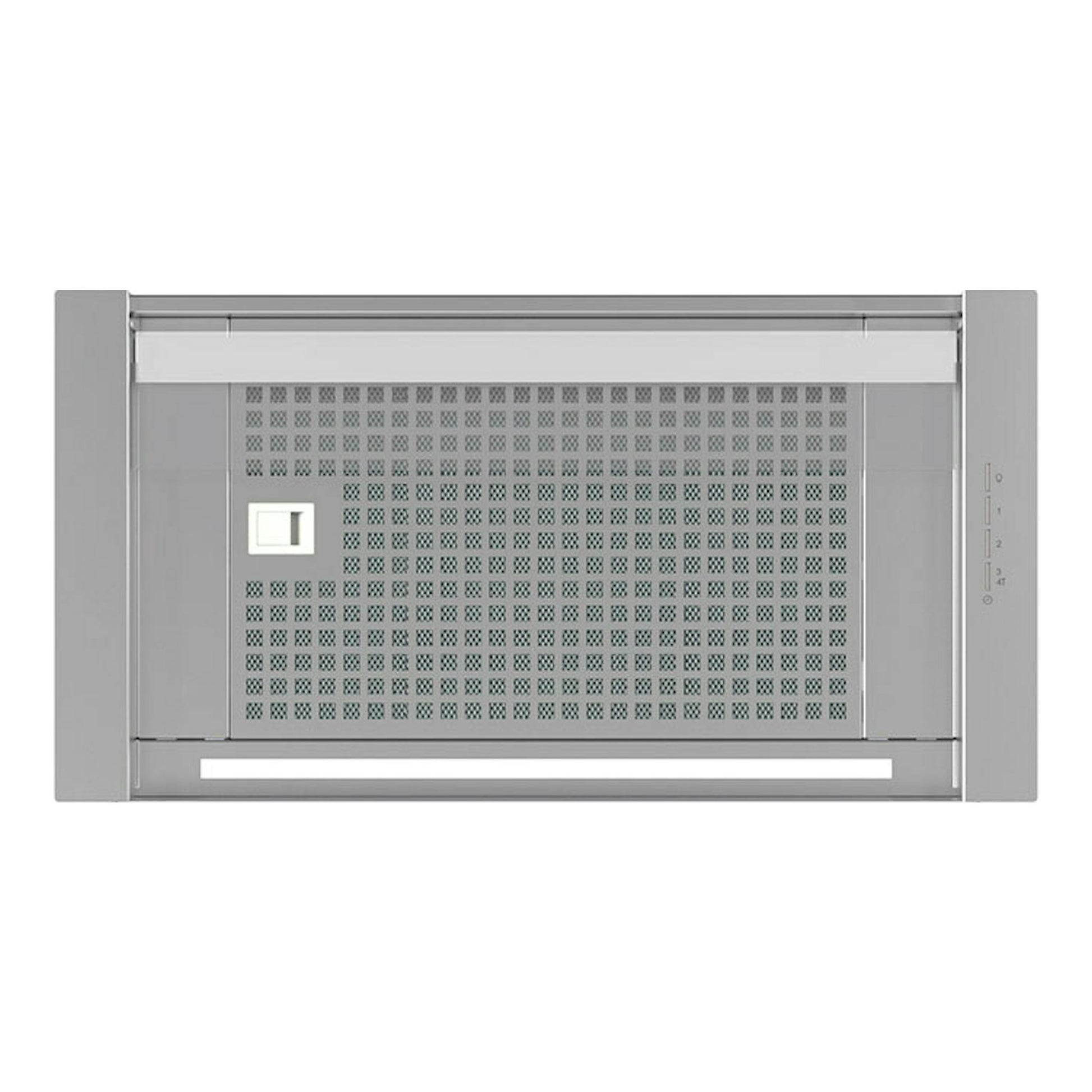 Campana integrable Cata Corona 60/B Inox, vista frontal, acabado gris inox con panel perforado.