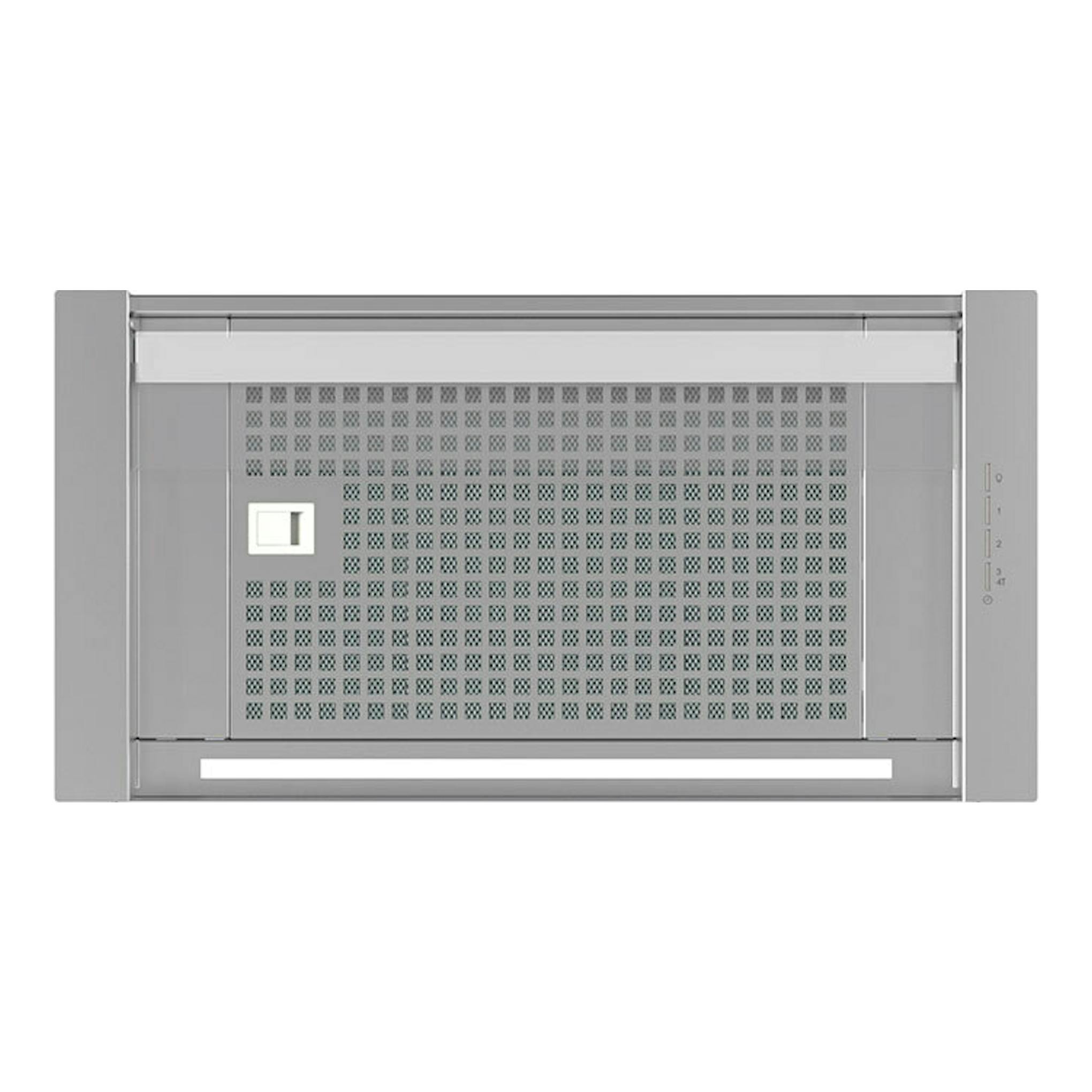 Campana integrable Cata Corona 60/B Inox, vista frontal, acabado gris inox con panel perforado.