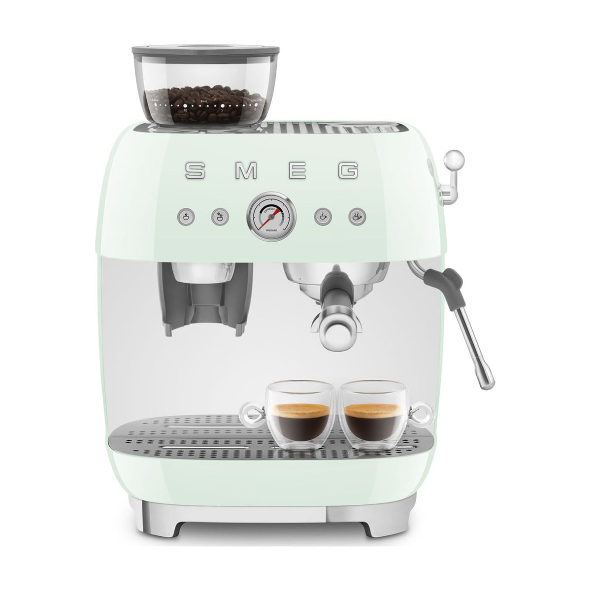 Cafetera espresso Smeg EGF03PGEU con molinillo integrado, verde pastel