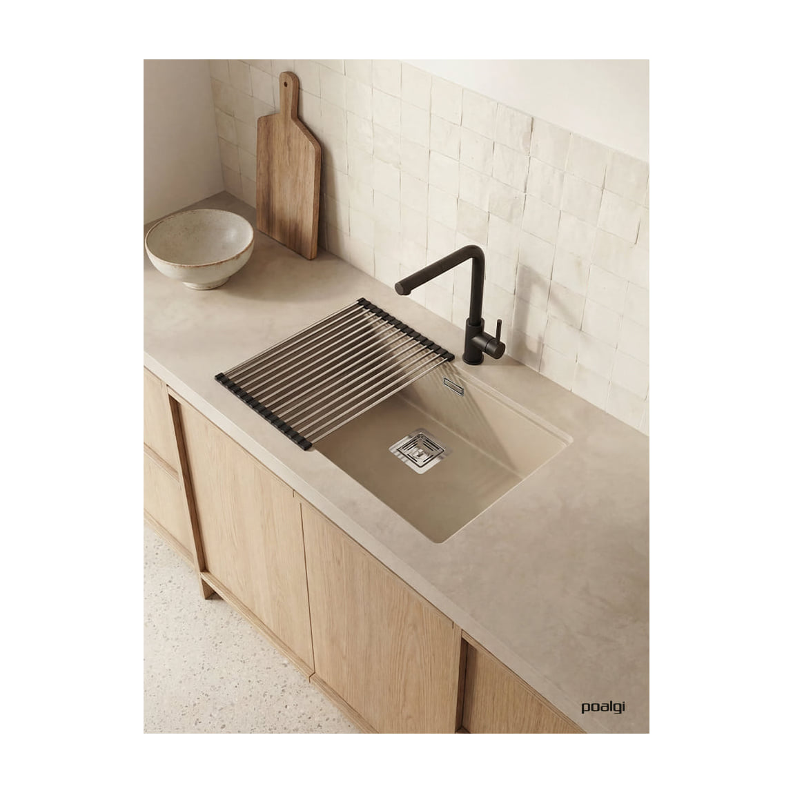 Escurridor para fregadero Poalgi RC4431-A enrollable de acero inoxidable, 44 x 31,8 cm