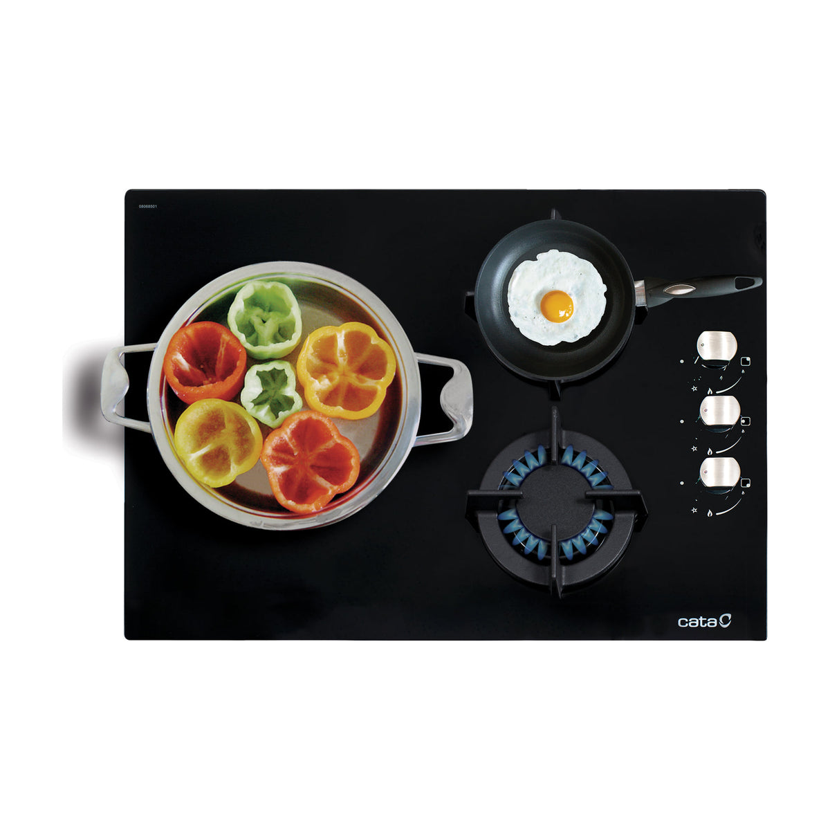 Placa de gas CATA CCI 5003 BK, 3 quemadores y cristal negro