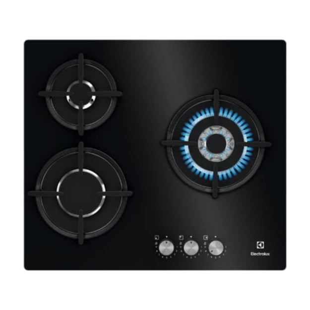 Placa de gas Electrolux KGE6633NOK de 3 zonas y cristal negro