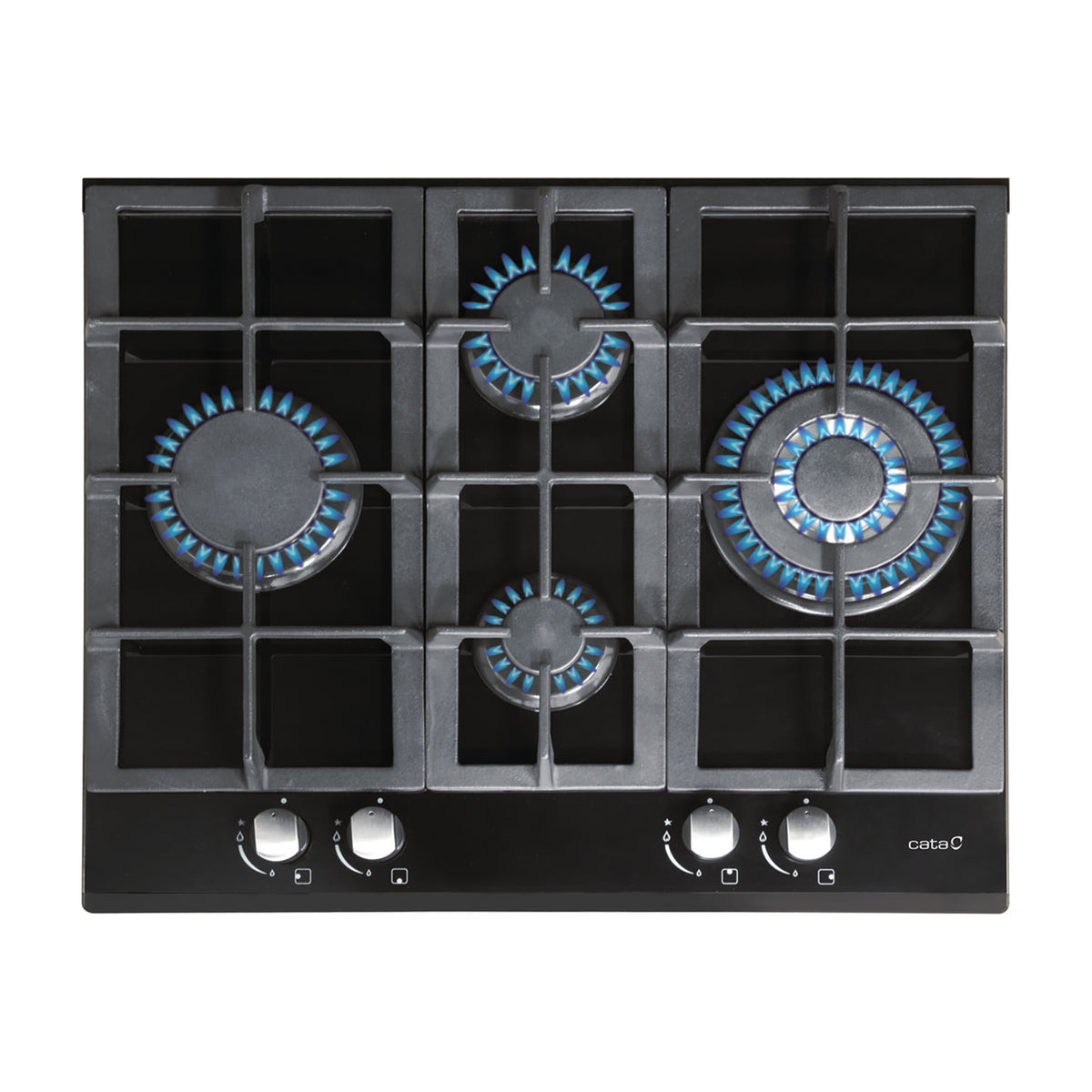 Placa de gas CATA LCI 6031 BK, 4 quemadores y cristal negro de 64 cm