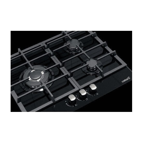 Placa de gas CATA LCI 6021 BK, cristal negro y 3 fuegos