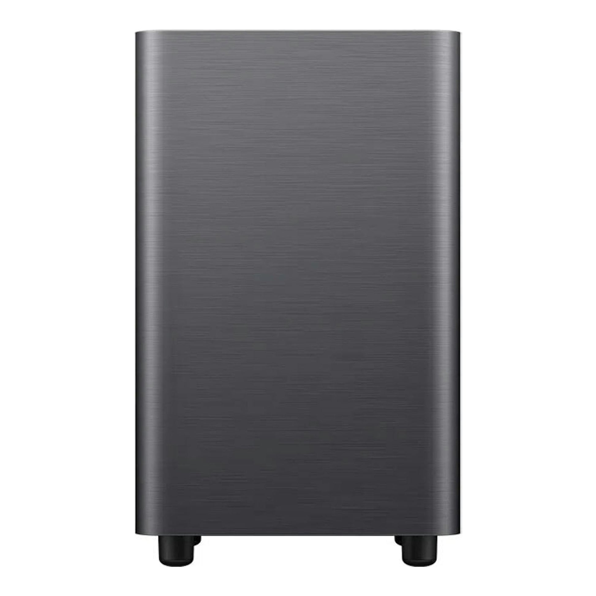 Módulo de la barra de sonido TCL S55HE gris oscuro, vista frontal, rectangular, con patas.