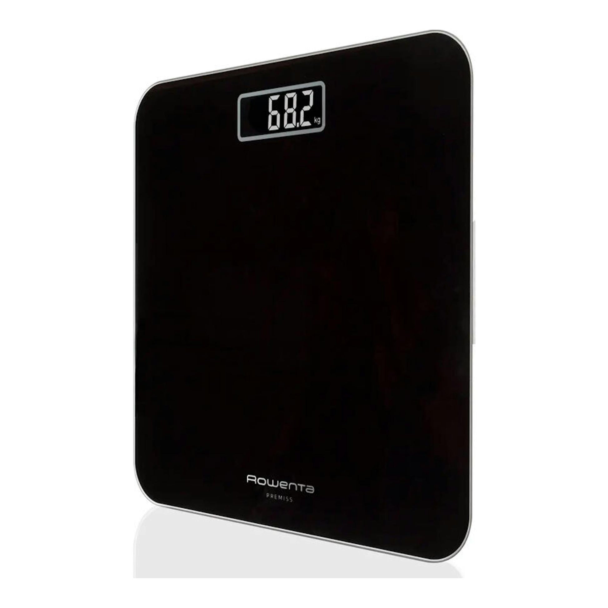Báscula de baño digital Rowenta BS1800V0 negra, vista frontal, con pantalla LCD y peso 68,2 kg.