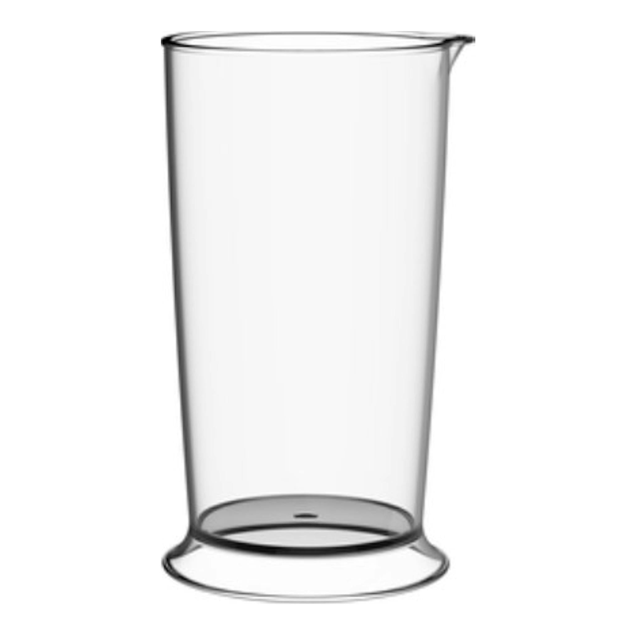 Vaso medidor transparente de la batidora, vista frontal.