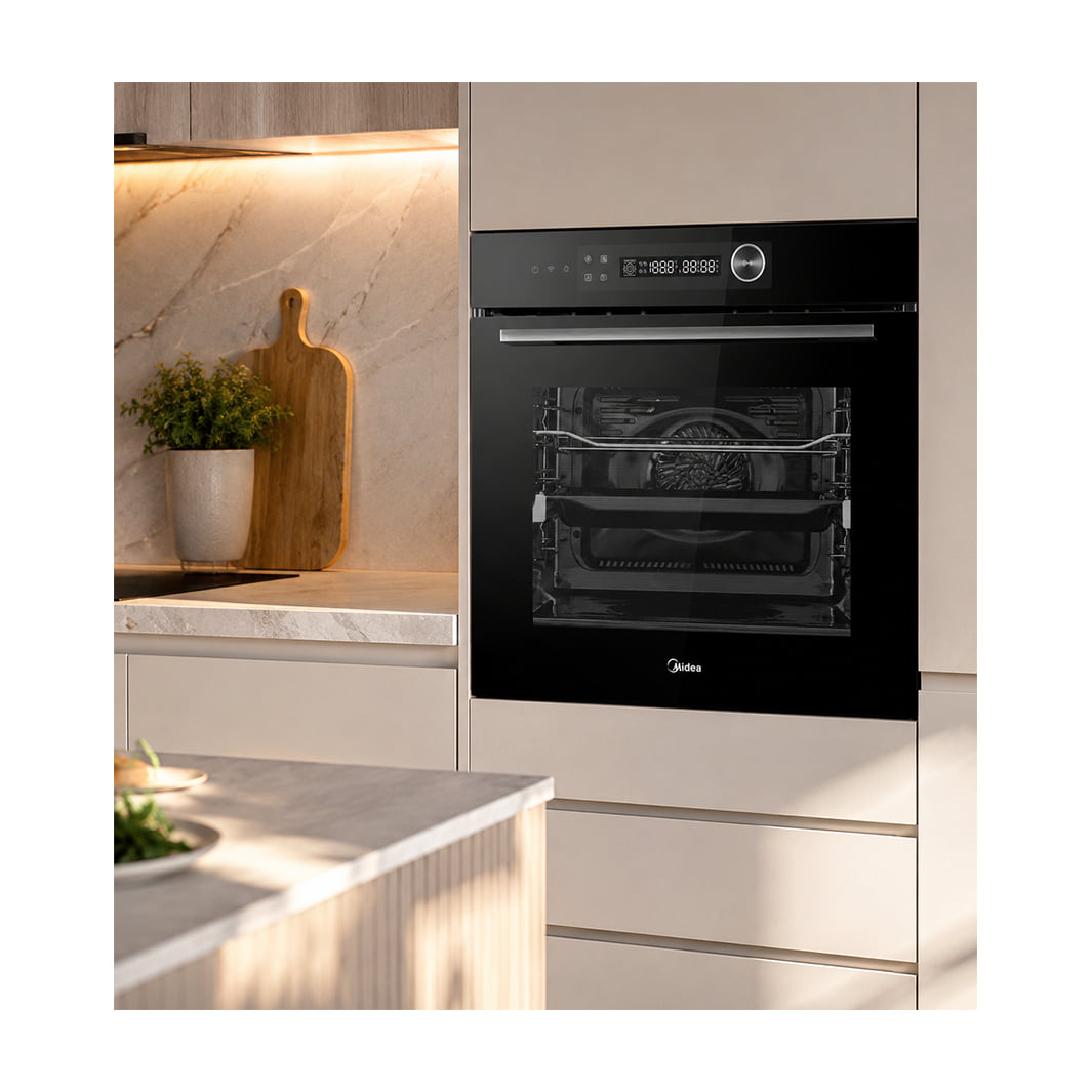 Horno multifunción Midea MBO7NP30E4-BK pirolítico de 72 l, negro