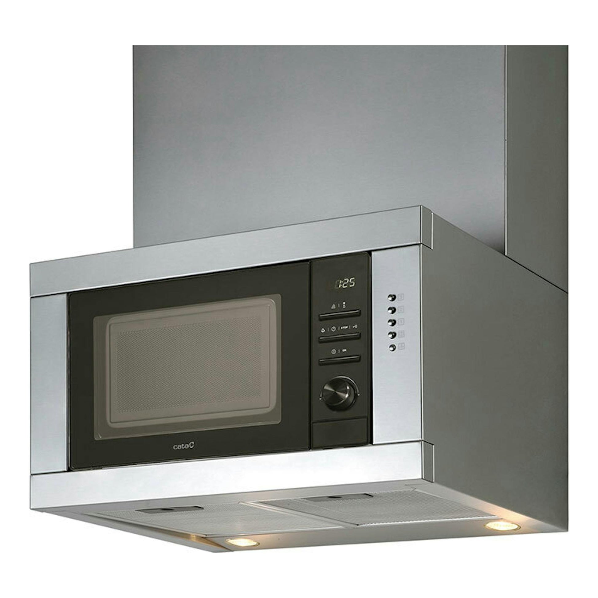Campana extractora Cata CHORUS XBK/C de acero inox, vista frontal en ángulo con luz inferior.