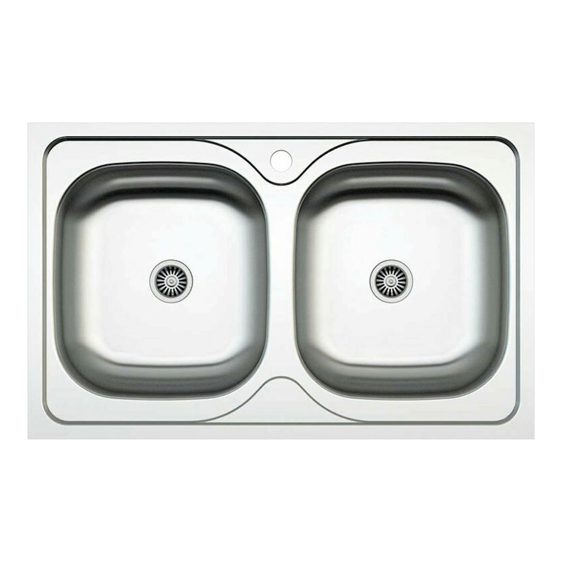 Fregadero Cata C2 AG/C Inox, vista cenital, doble seno de acero inoxidable plateado.