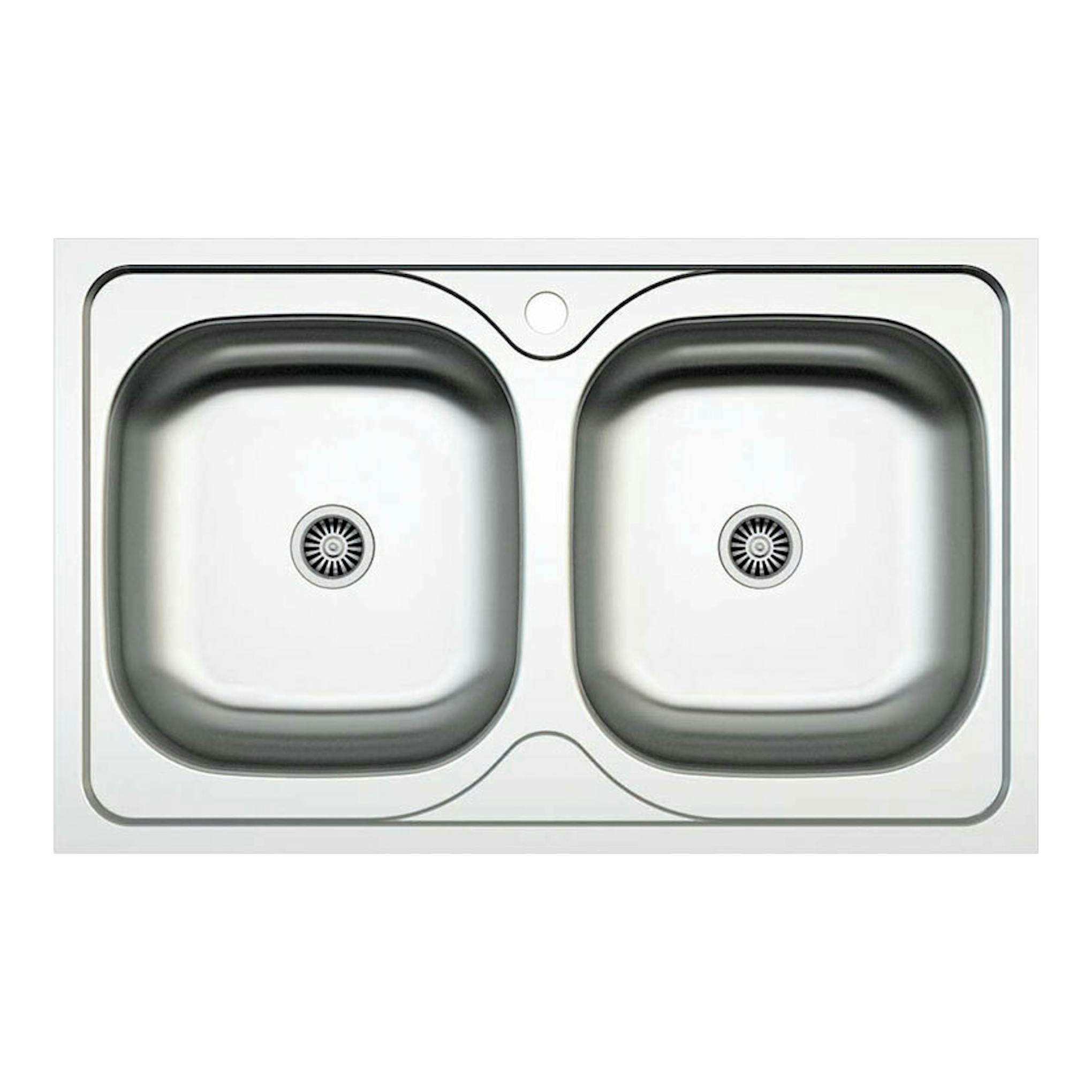 Fregadero Cata C2 AG/C Inox, vista cenital, doble seno de acero inoxidable plateado.