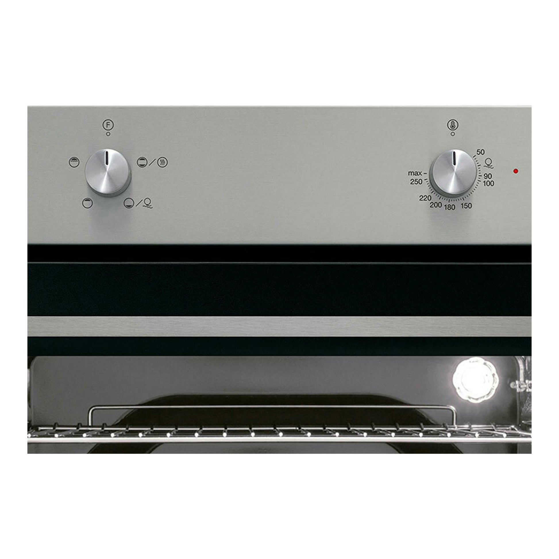 Horno Cata SES7004X/C inox, vista frontal, con dos mandos y puerta de cristal negro.