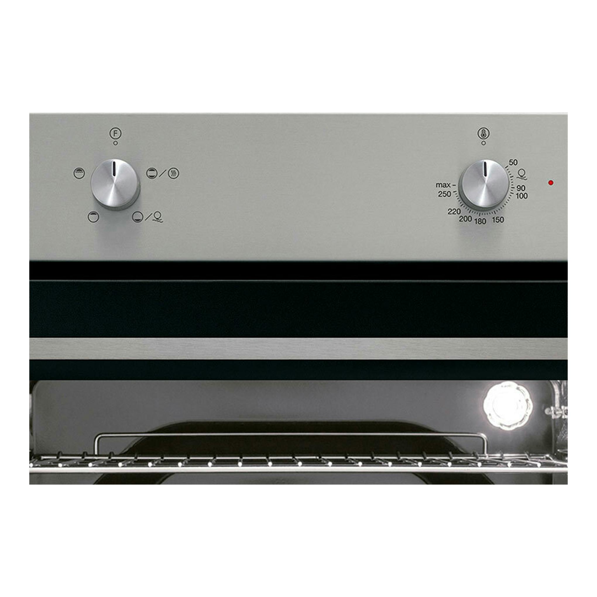 Horno Cata SES7004X/C inox, vista frontal, con dos mandos y puerta de cristal negro.