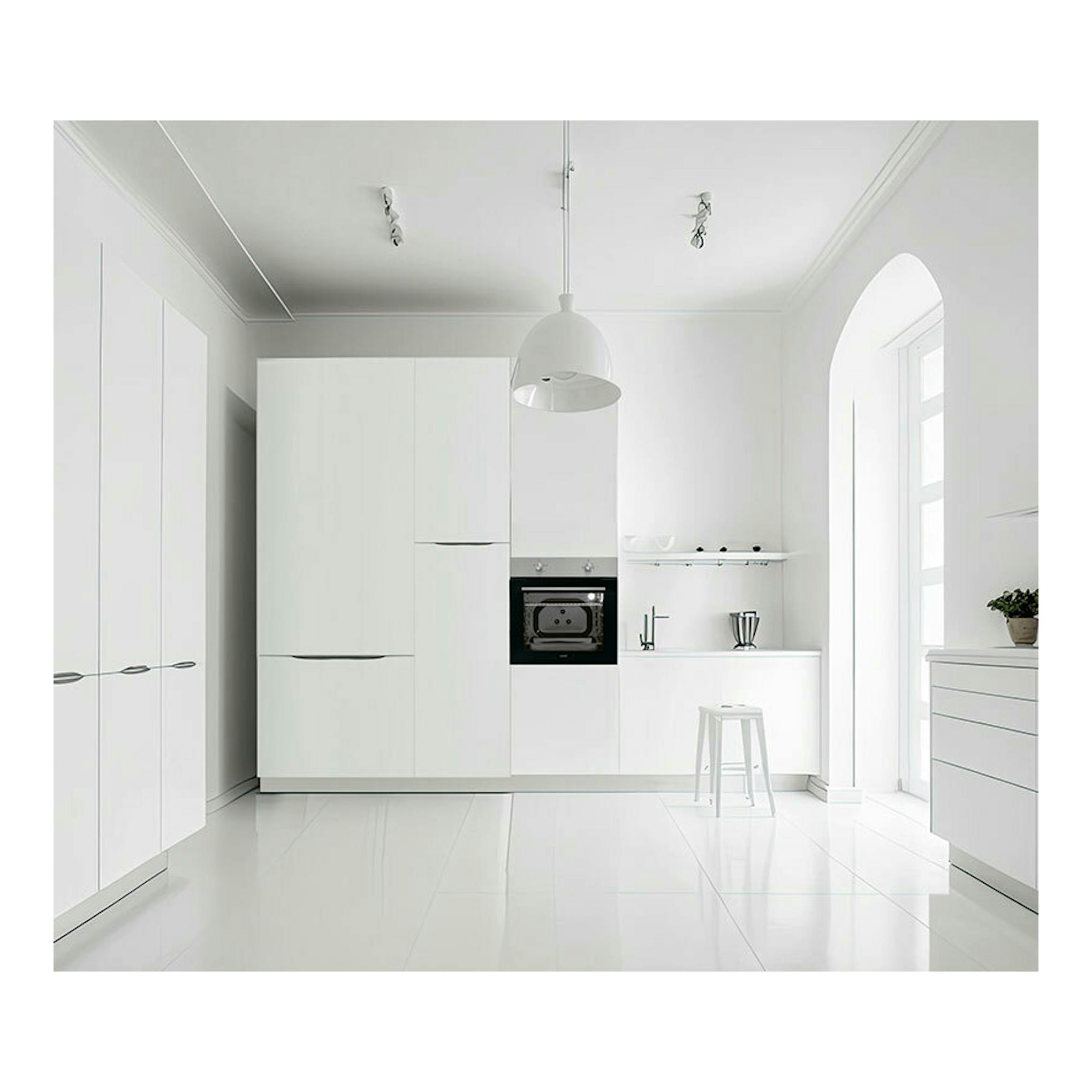 Horno Cata SES7004X/C inox empotrado en cocina blanca, vista frontal.