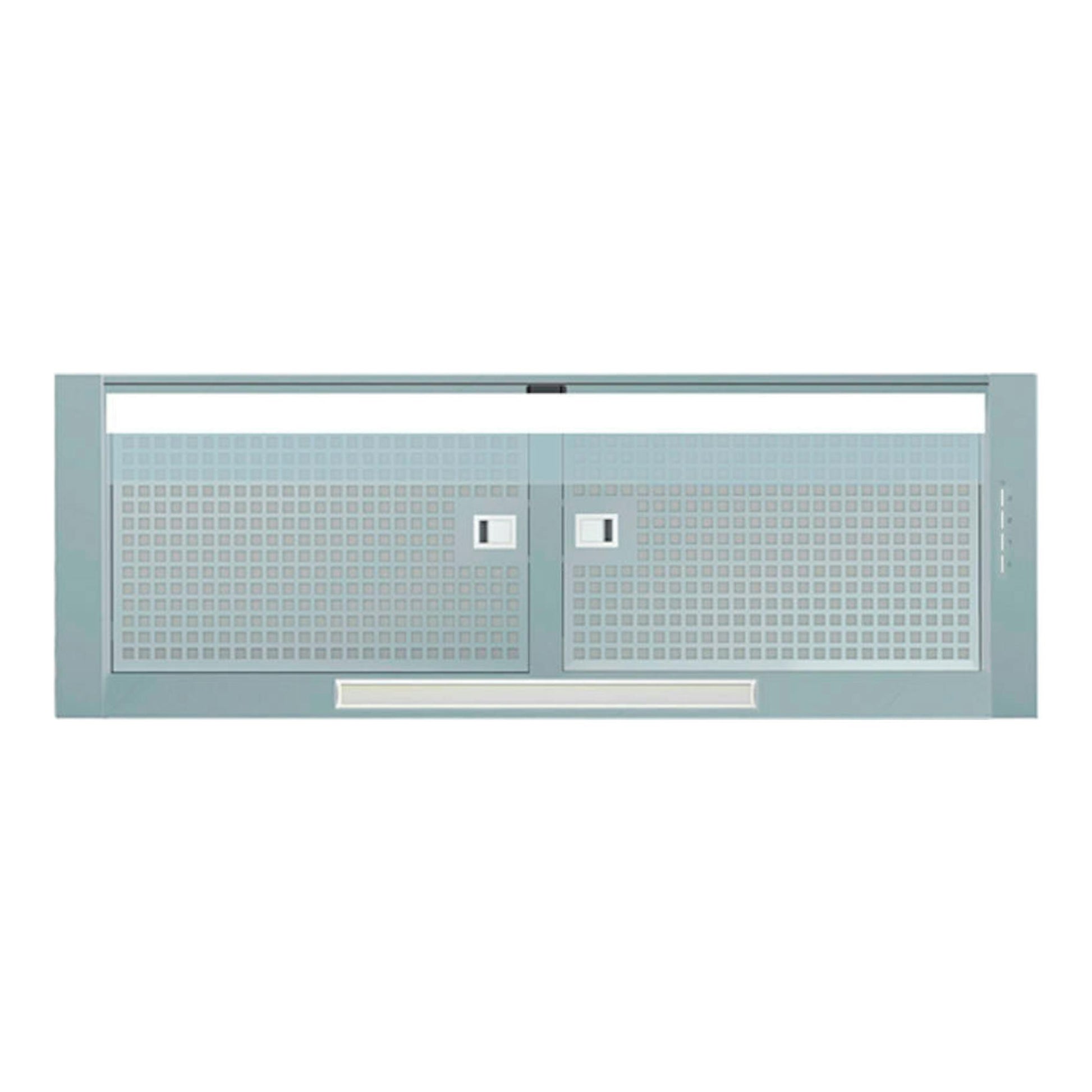 Campana integrable Cata Corona/C Inox de 90 cm, vista frontal, acabado gris plateado con dos paneles perforados.