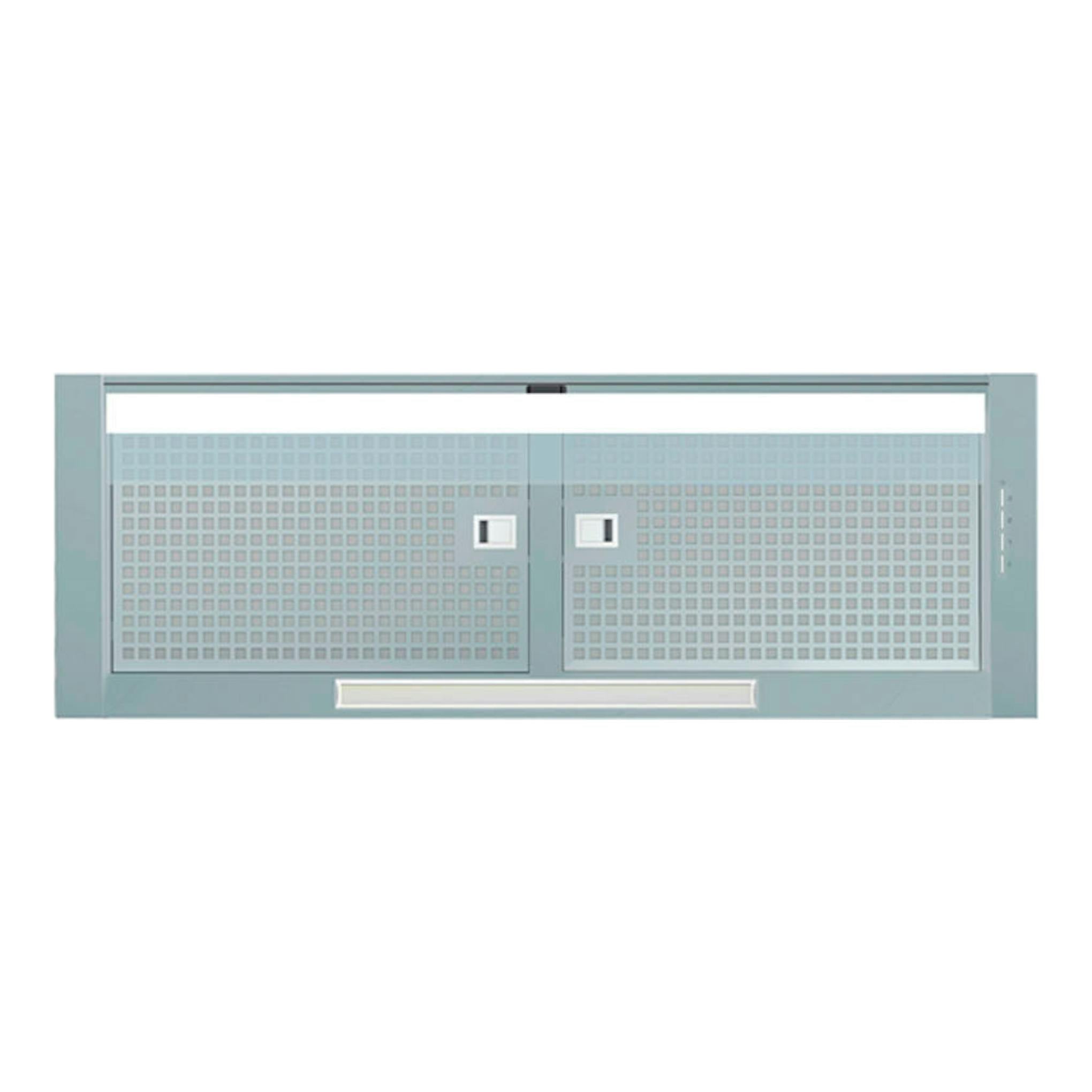 Campana integrable Cata Corona/C Inox de 90 cm, vista frontal, acabado gris plateado con dos paneles perforados.