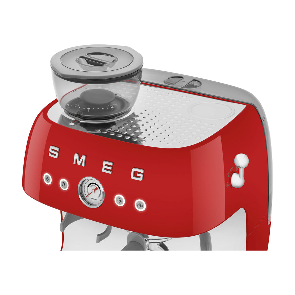 Cafetera espresso manual Smeg EGF03RDEU roja con molinillo integrado y doble thermoblock