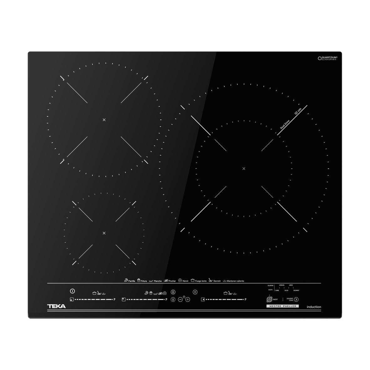 Placa de inducción Teka MestrePaeller IZC 63632 MPT BK, 3 zonas y zona XL de 32 cm