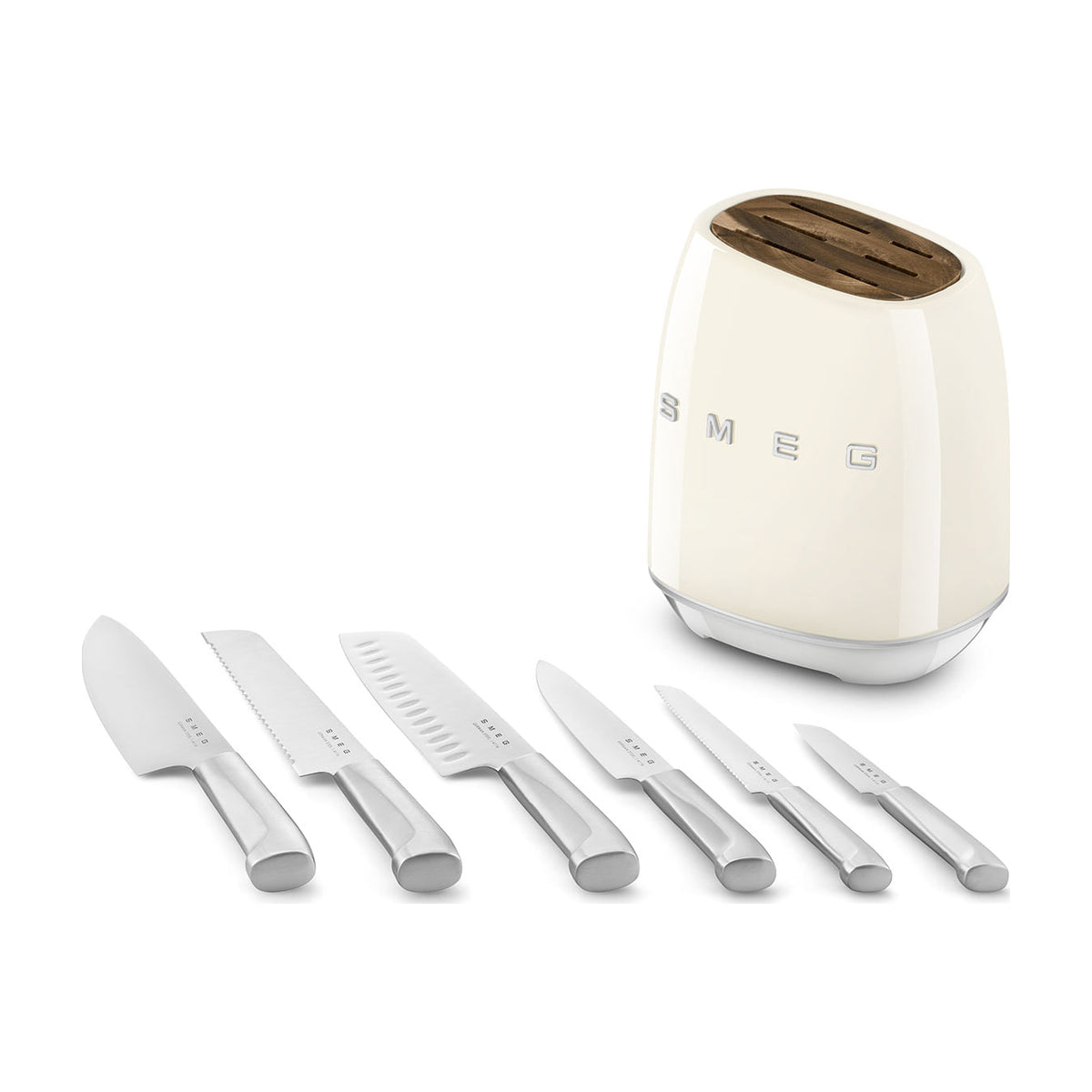 Bloque de cuchillos Smeg KBSF02CR con 6 cuchillos de acero alemán, crema