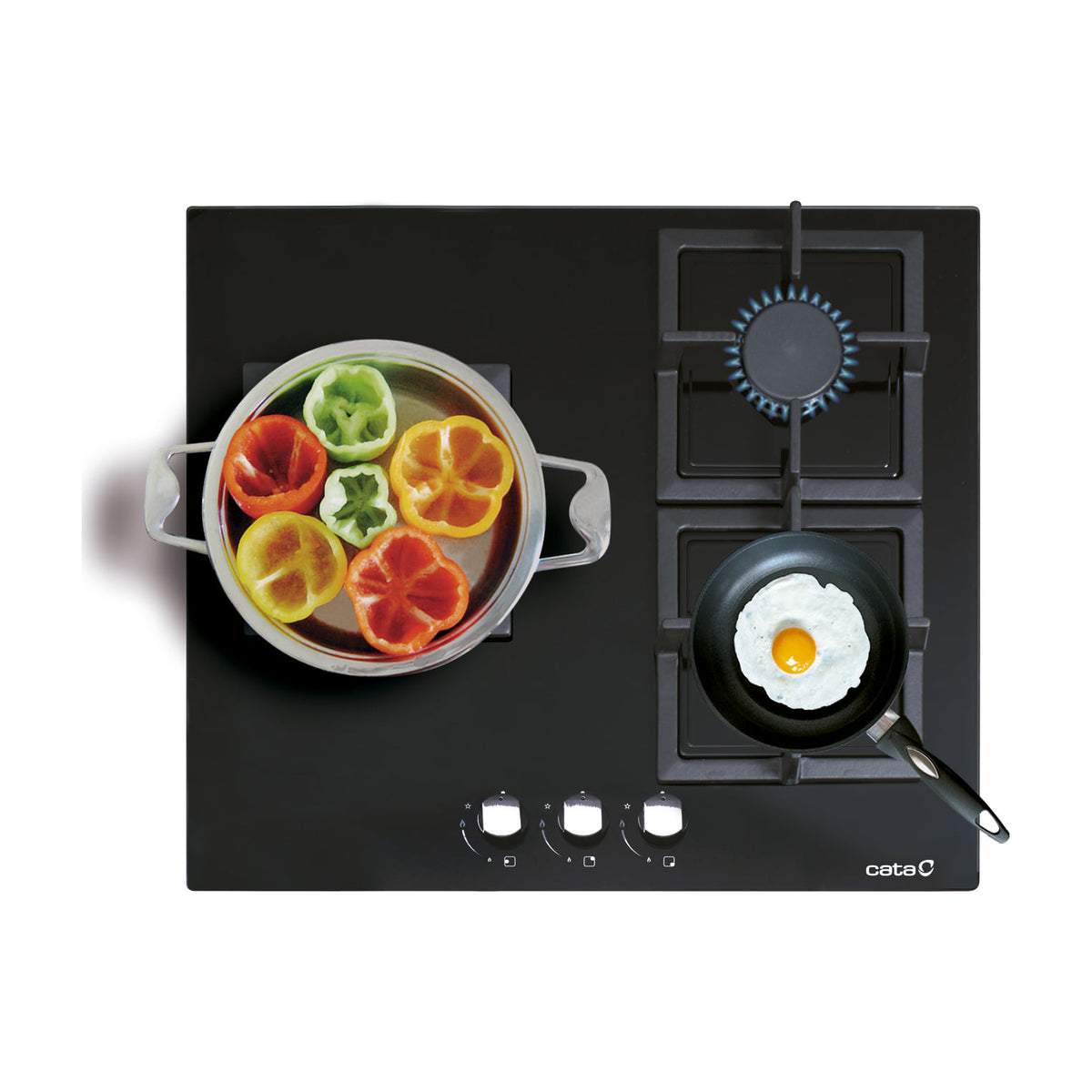 Placa de gas CATA SCI 6021 BK de 3 zonas en cristal negro