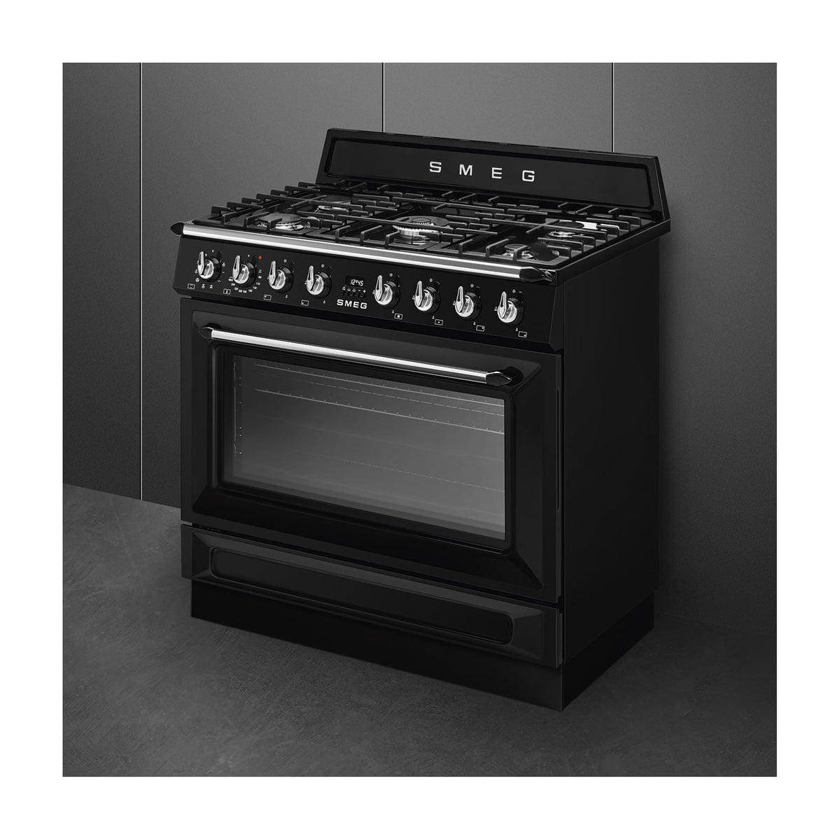 Cocina de gas Smeg TR90GMBL con 5 zonas y horno eléctrico de 115 l
