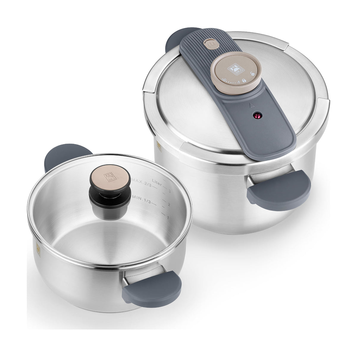 Set de ollas a presión BRA eMotion Duo 4+7 l, inducción y tapa de cristal