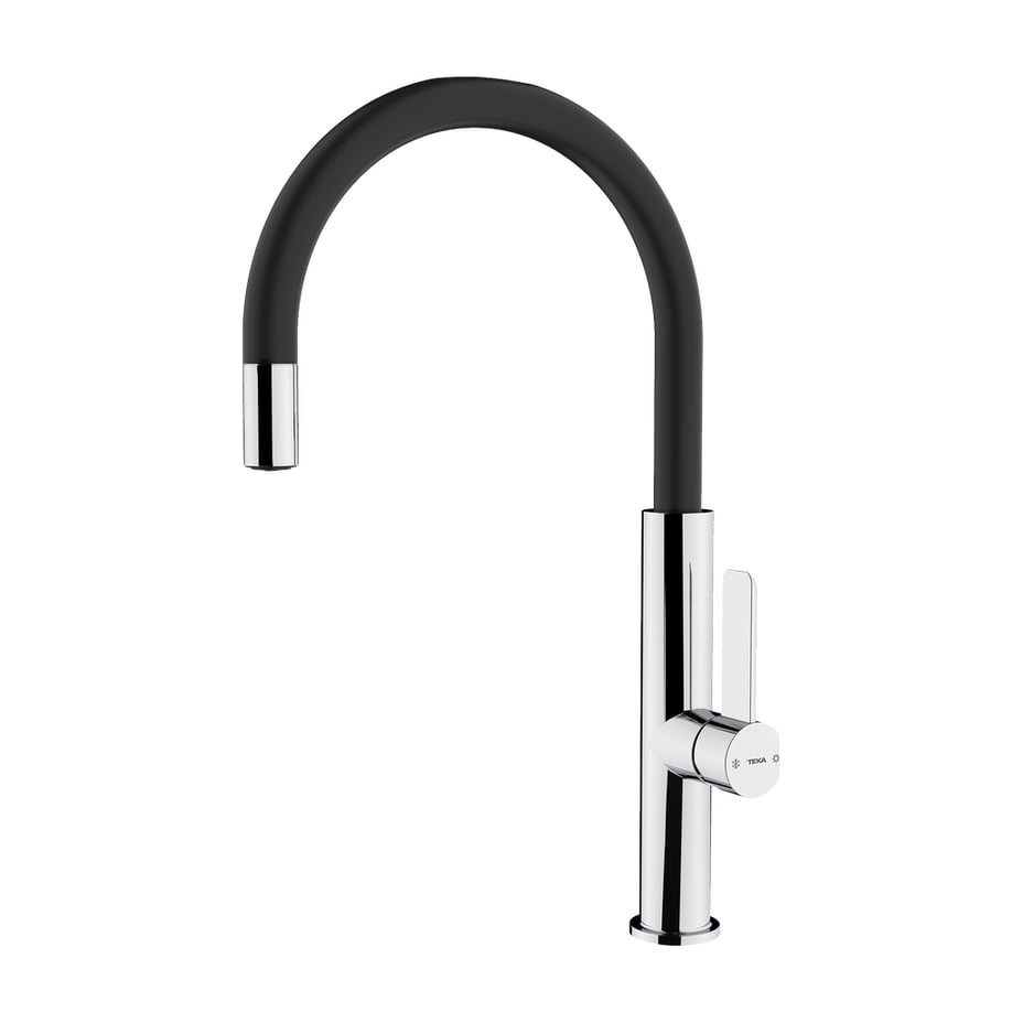 Grifo de cocina Teka FOT 995 monomando, caño alto giratorio, cromo y negro