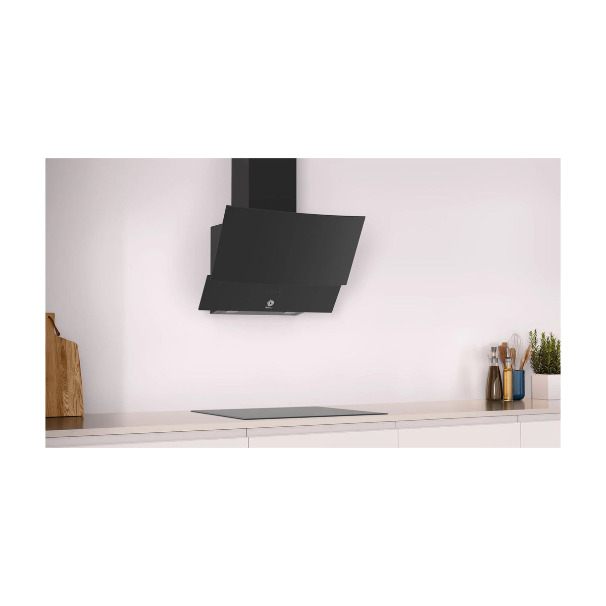Campana decorativa inclinada Balay 3BC565GN, 60 cm, cristal negro