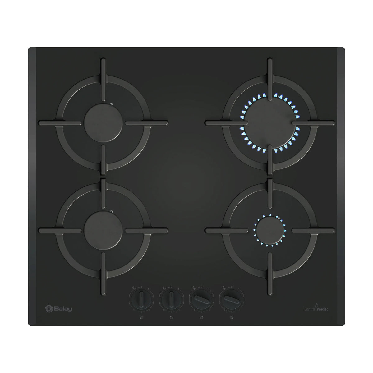 Placa de gas Balay 3ETG664RB de 60 cm, cristal templado negro