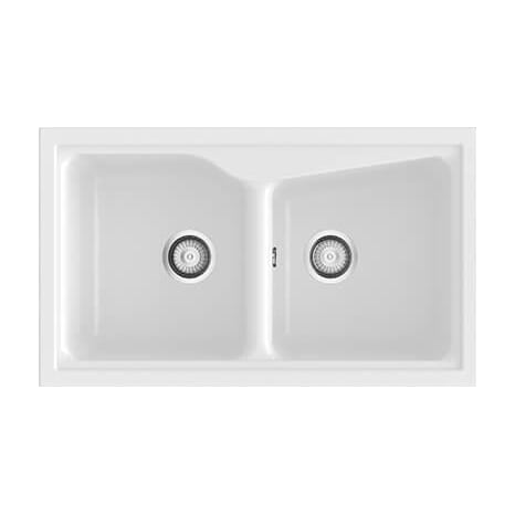 Fregadero de resina Poalgi City 322 Roc Stone®, dos cubetas, blanco brillo